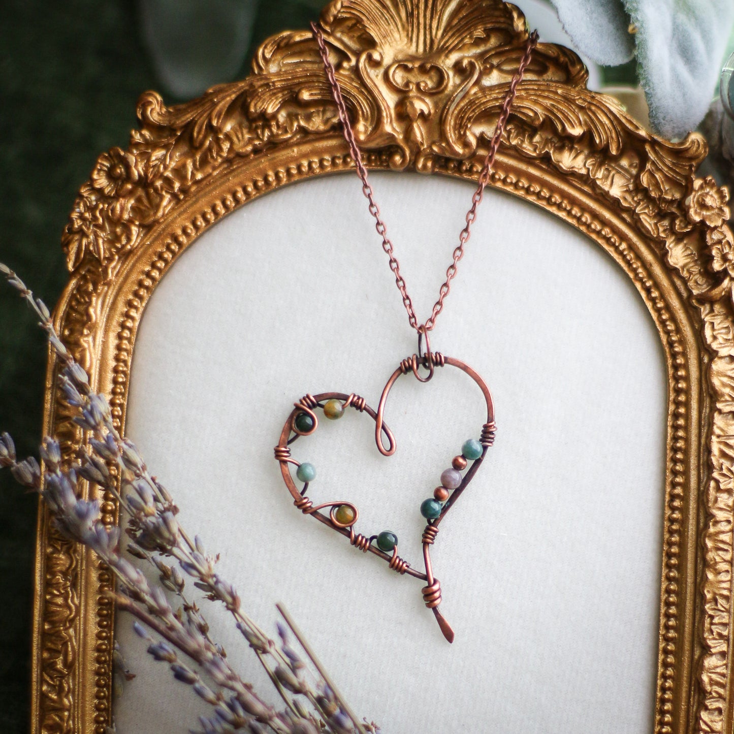 Ocean Jasper & Aged Copper Heart Necklace
