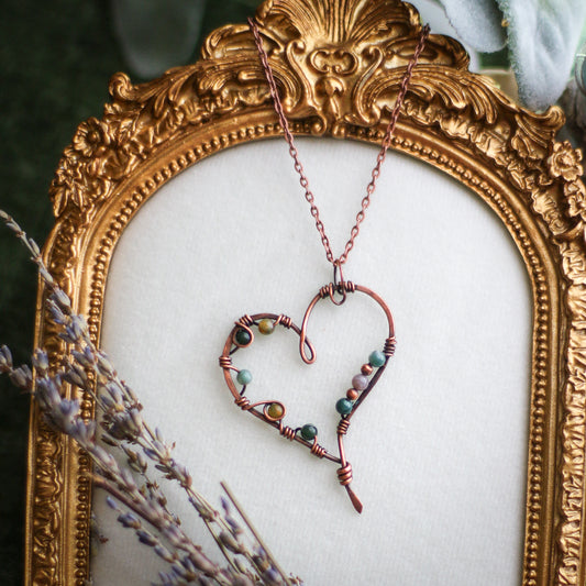Ocean Jasper & Aged Copper Heart Necklace