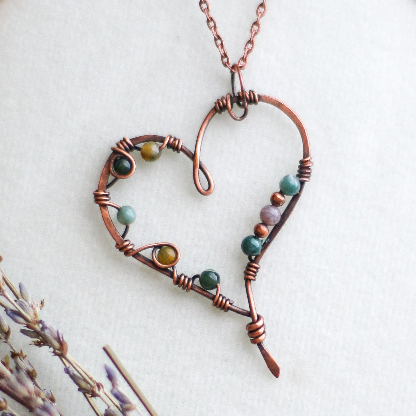 Ocean Jasper & Aged Copper Heart Necklace