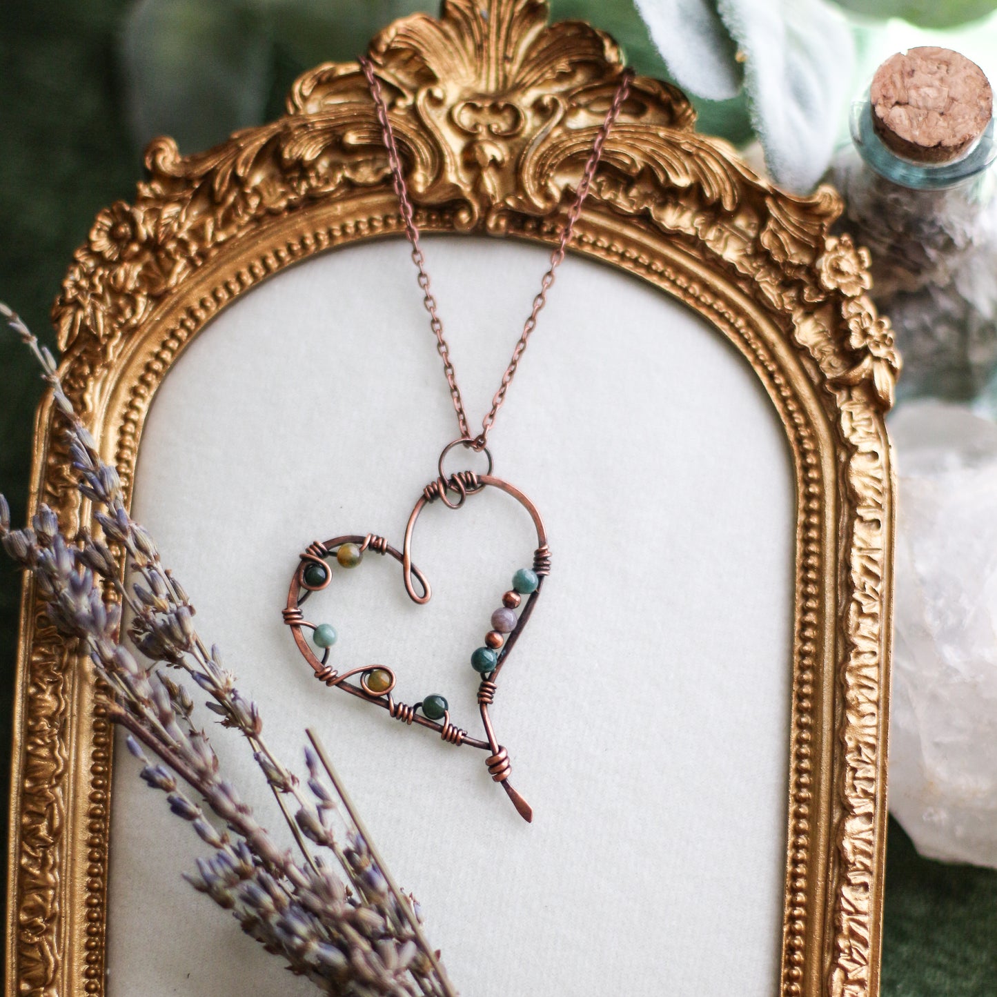 Ocean Jasper & Aged Copper Heart Necklace