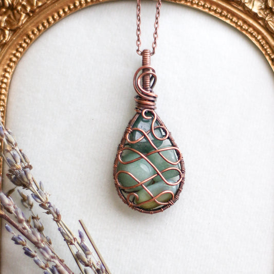 Green Aventurine & Aged Copper Necklace