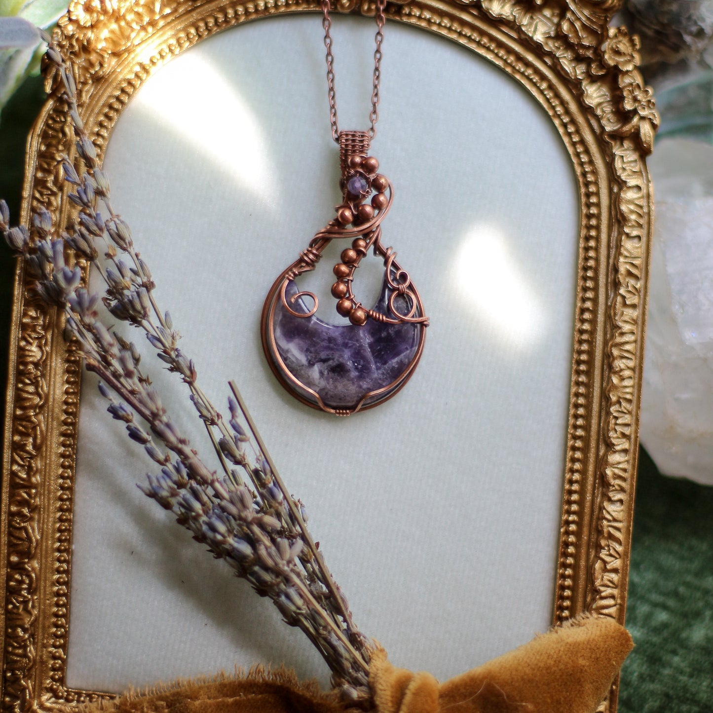 LARGE Amethyst Moon & Aged Copper Necklace