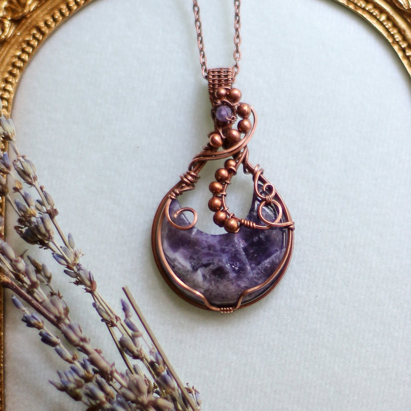 LARGE Amethyst Moon & Aged Copper Necklace