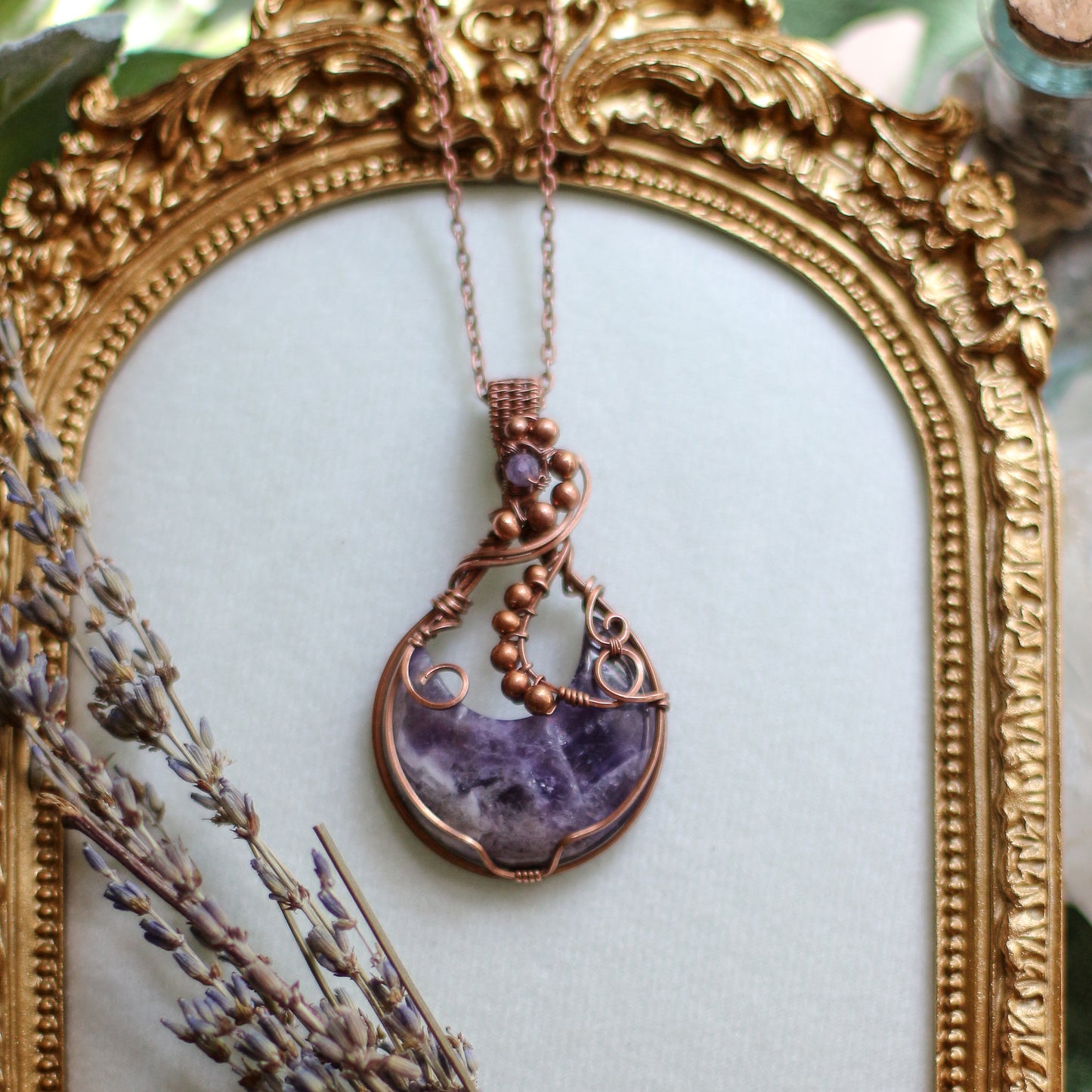 LARGE Amethyst Moon & Aged Copper Necklace