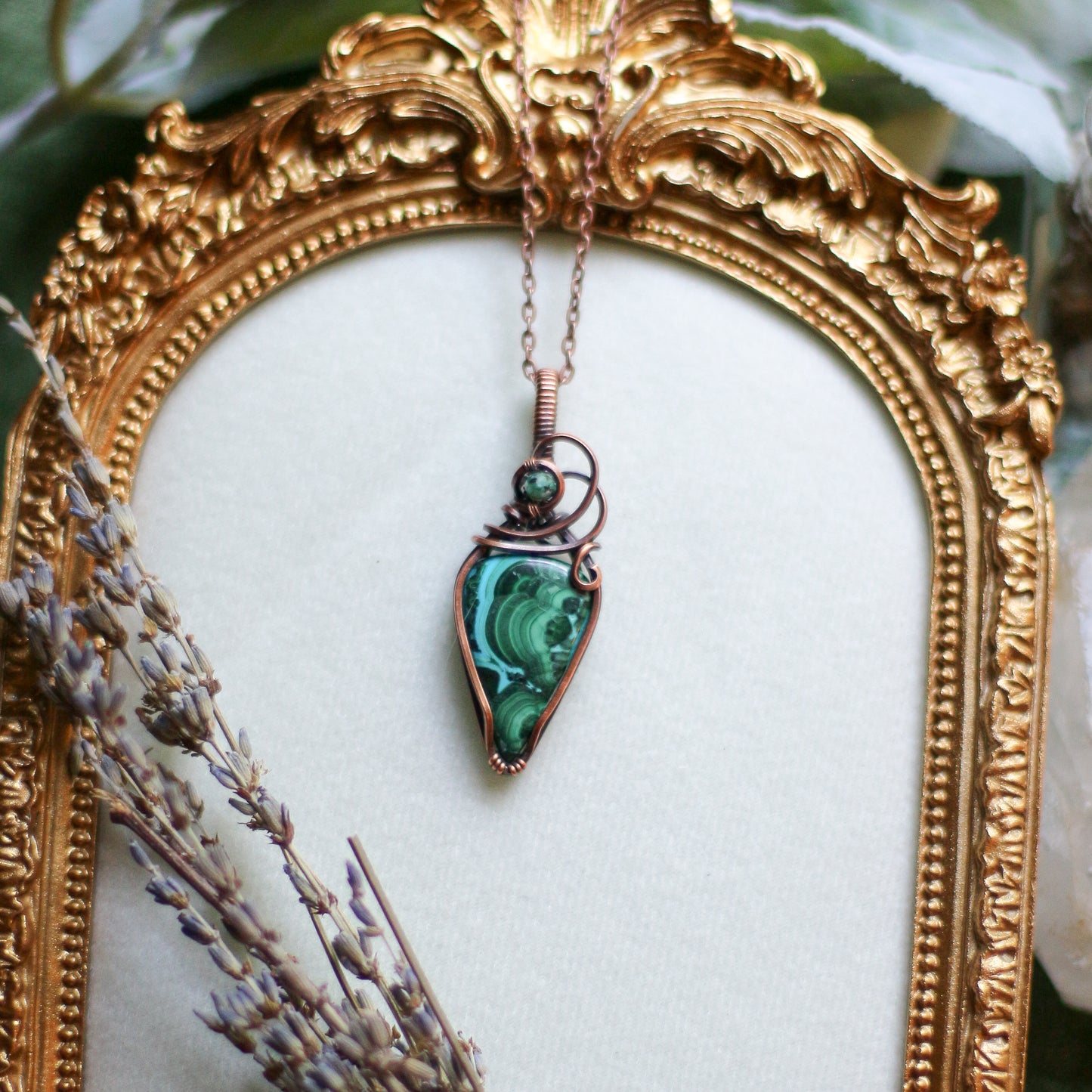 Malachite in Chrysocolla Necklace (Aged Copper)