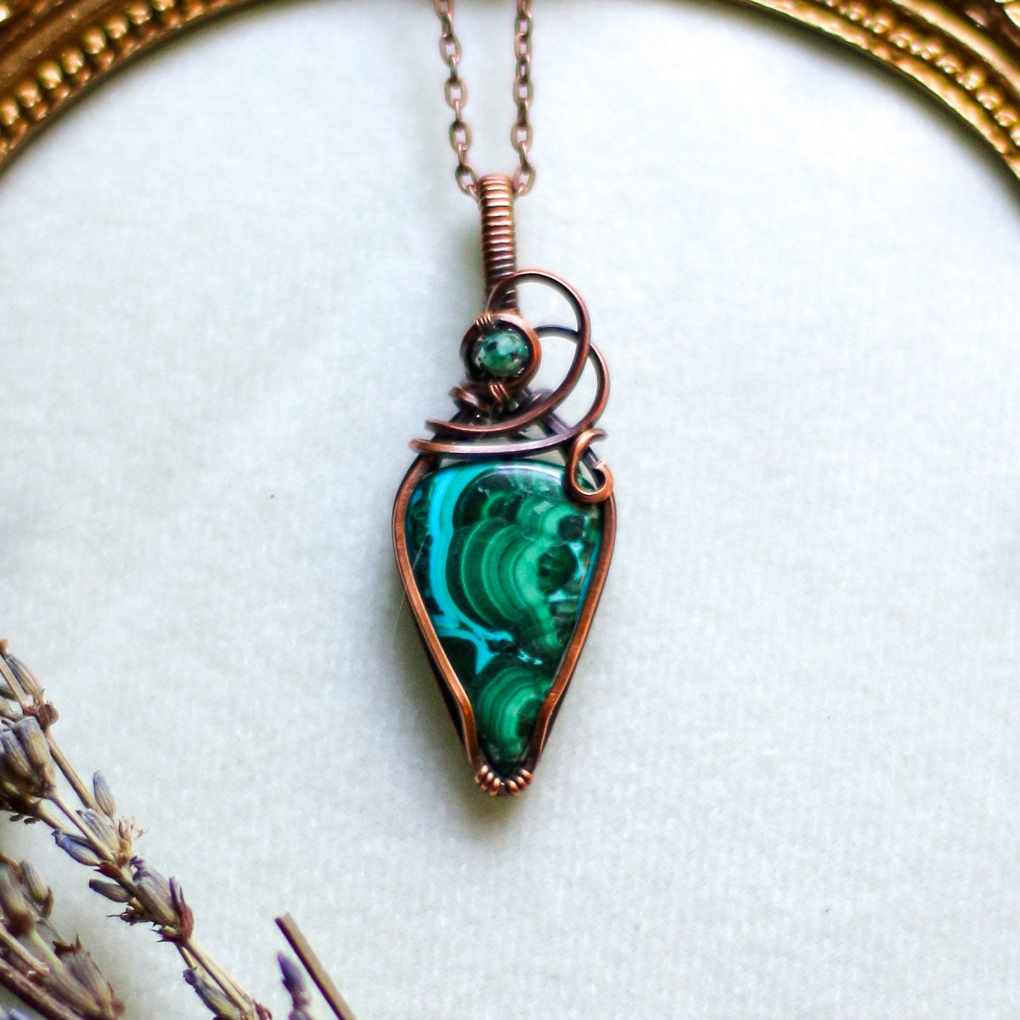 Malachite in Chrysocolla Necklace (Aged Copper)