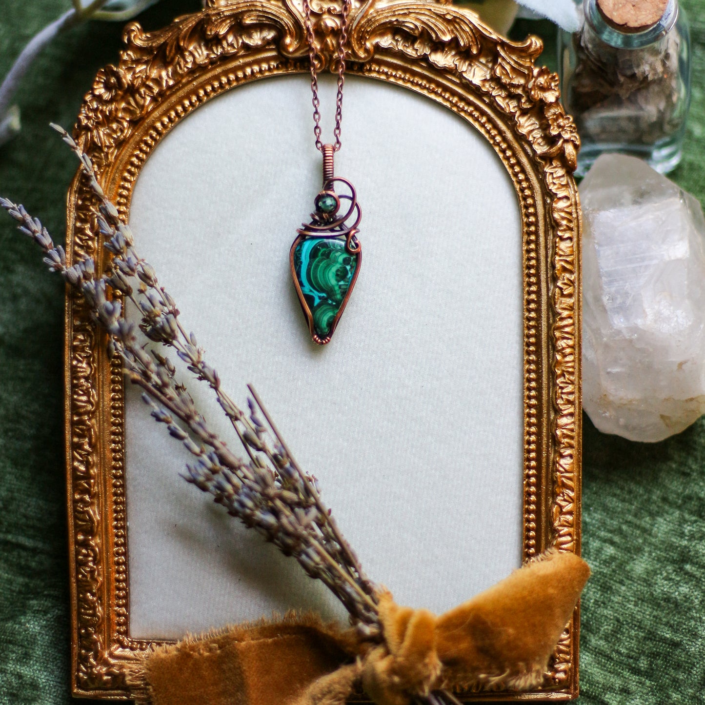 Malachite in Chrysocolla Necklace (Aged Copper)