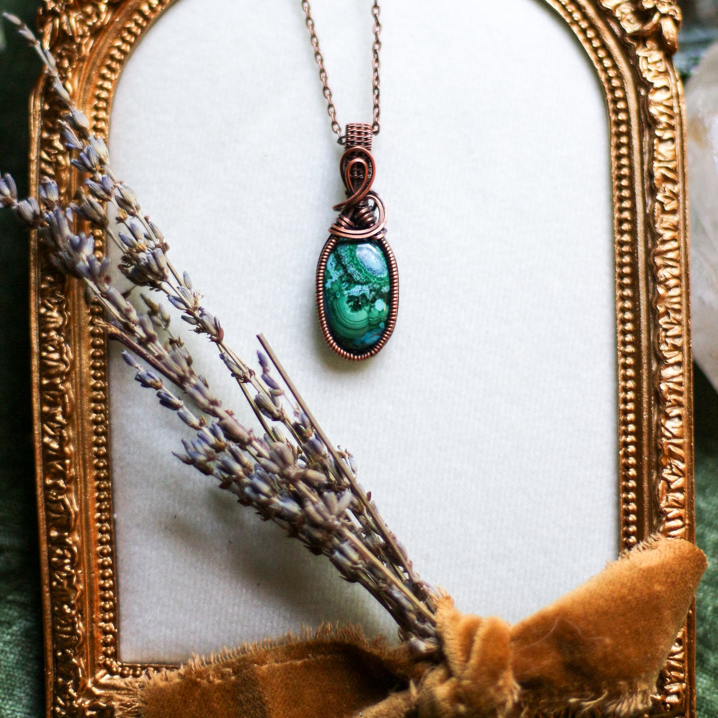 Malachite in Chrysocolla Necklace (Aged Copper)