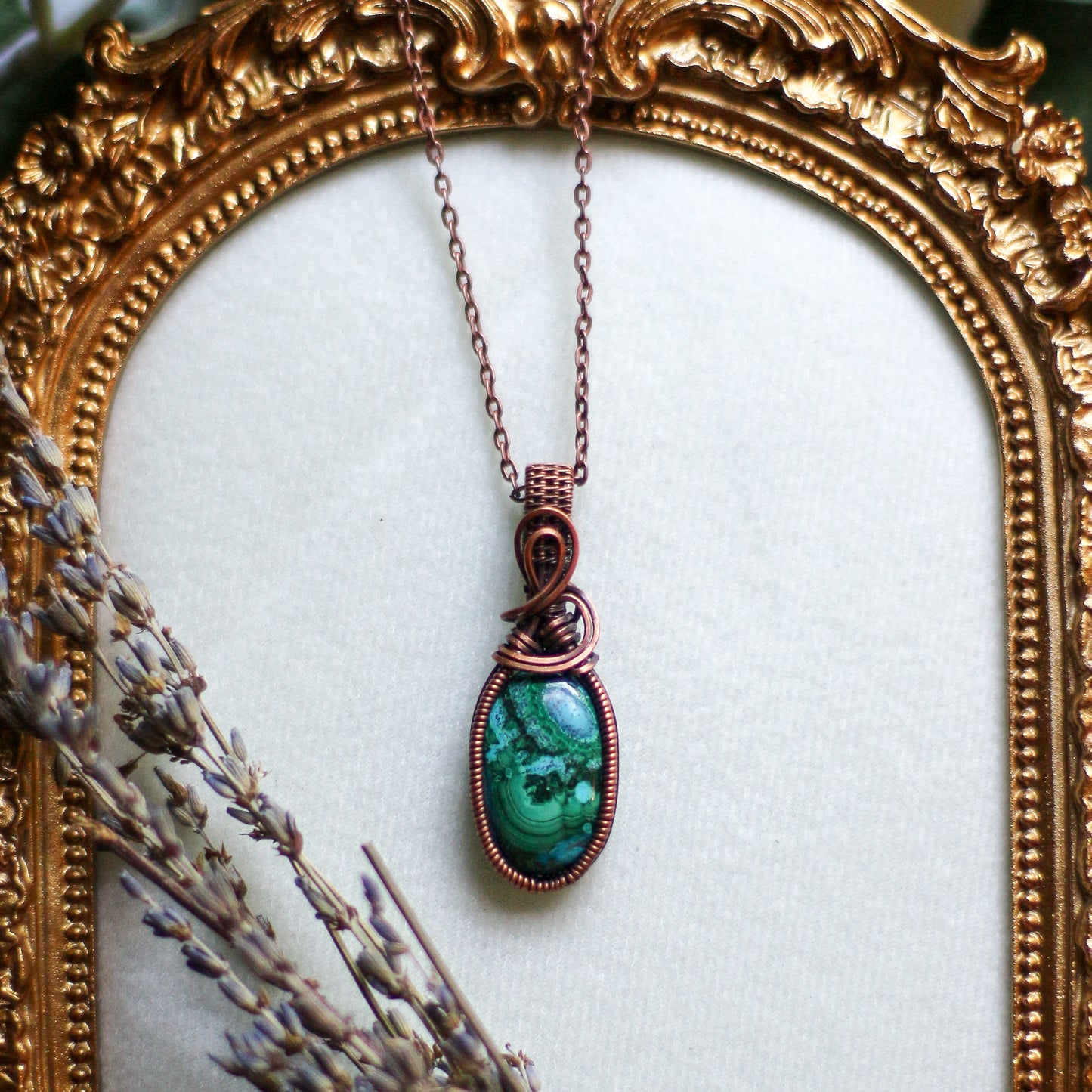 Malachite in Chrysocolla Necklace (Aged Copper)