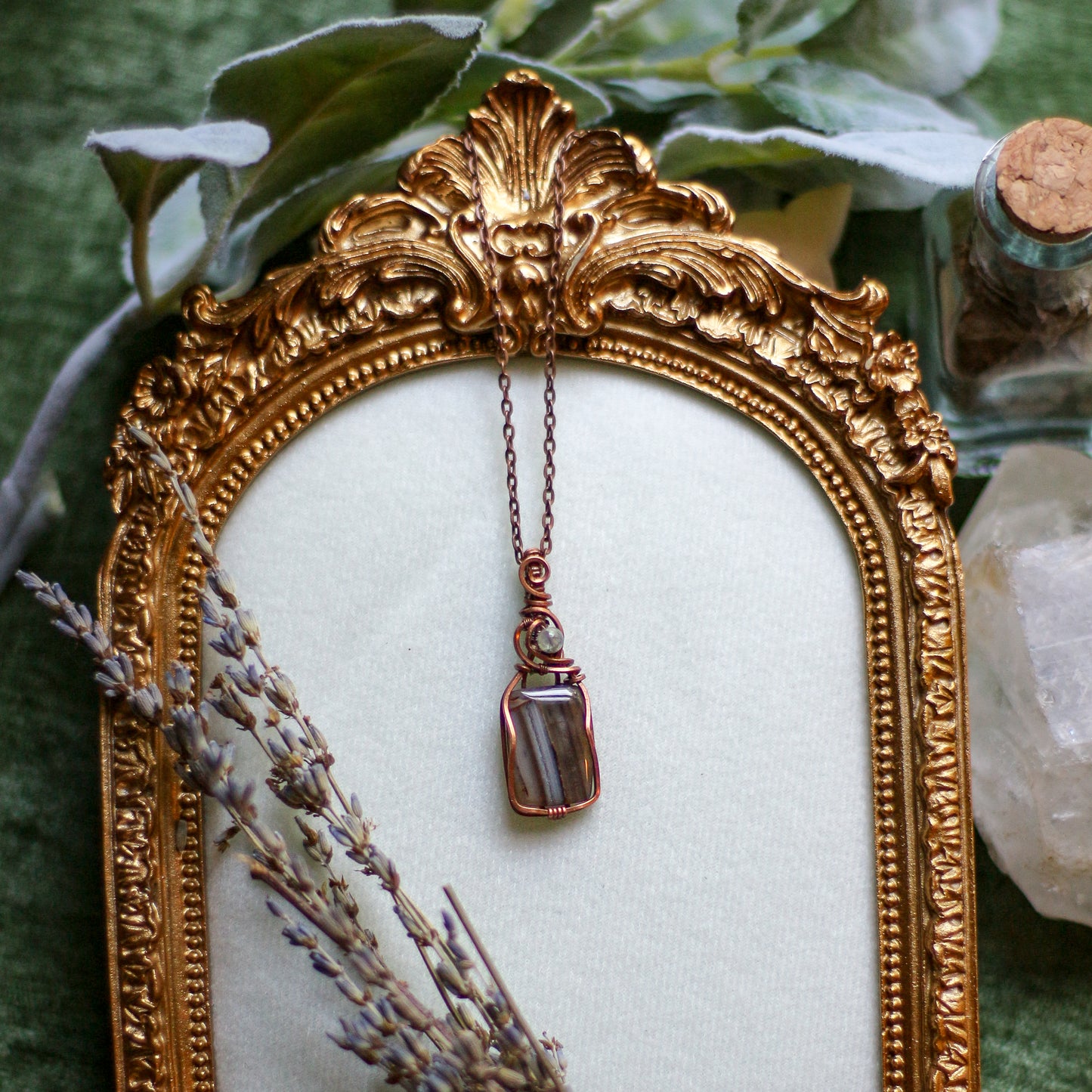 Banded Calcedony & Aged Copper Mini Necklace