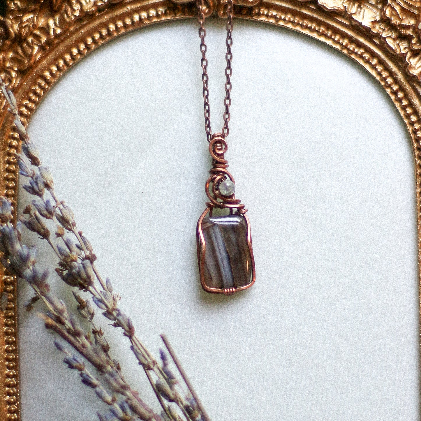 Banded Calcedony & Aged Copper Mini Necklace