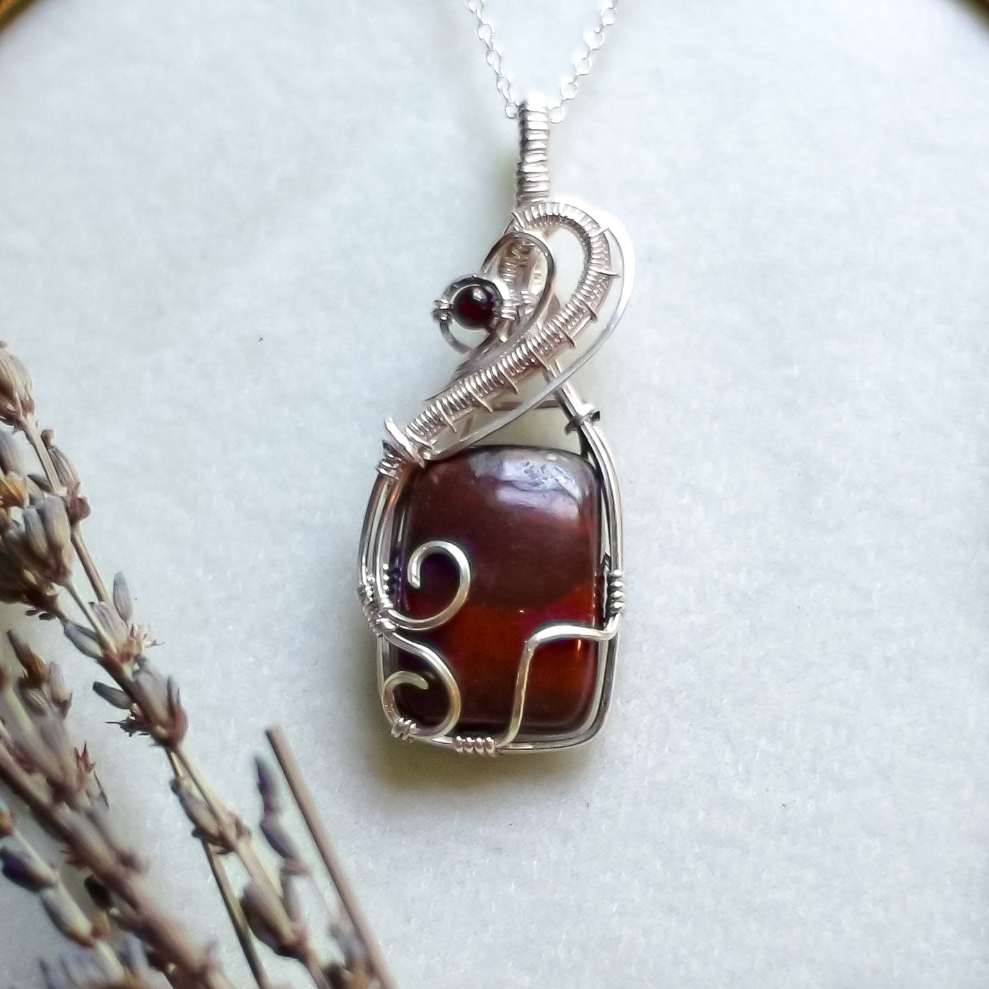 Iron Jaspilite & Garnet Necklace (Genuine Sterling Silver)