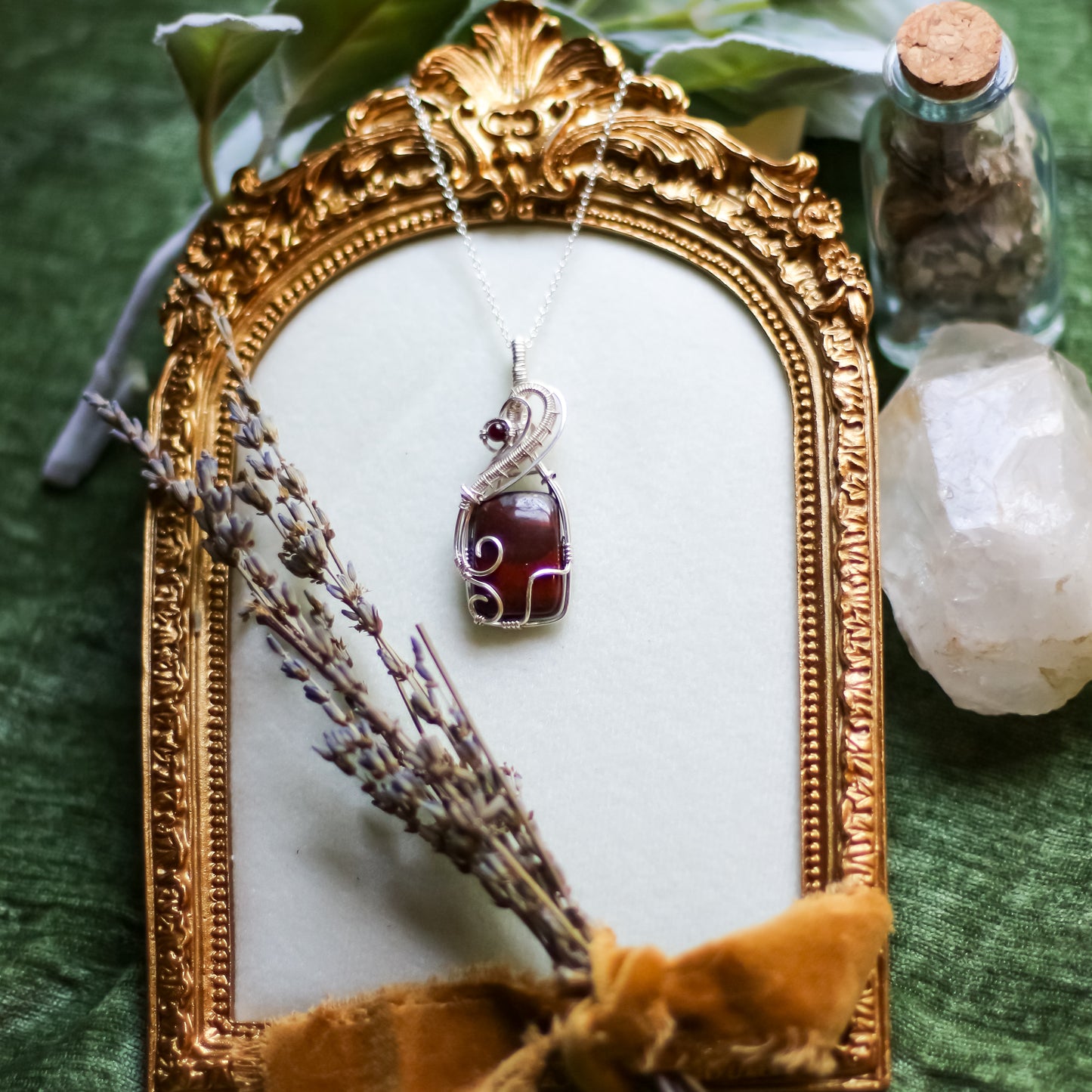 Iron Jaspilite & Garnet Necklace (Genuine Sterling Silver)