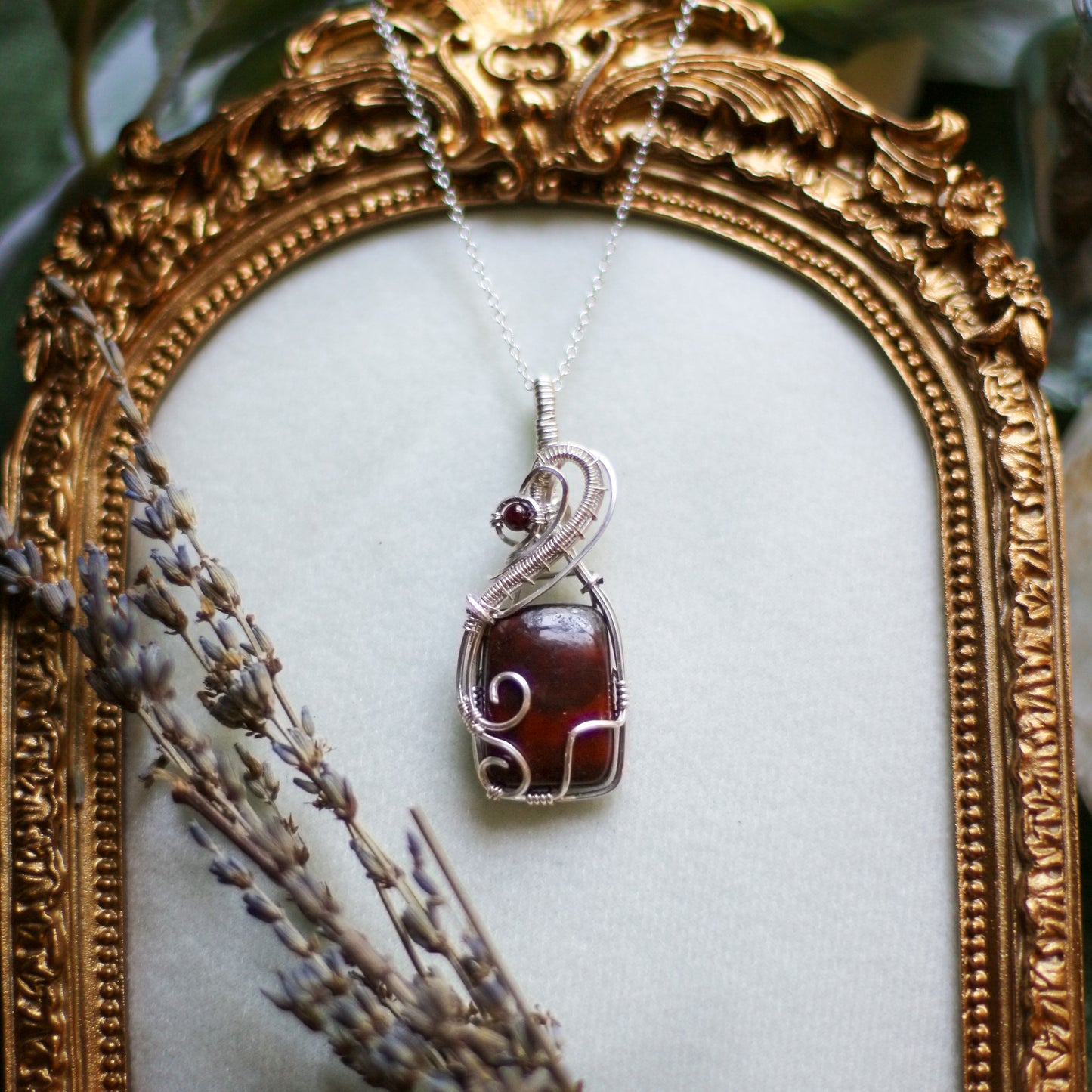 Iron Jaspilite & Garnet Necklace (Genuine Sterling Silver)