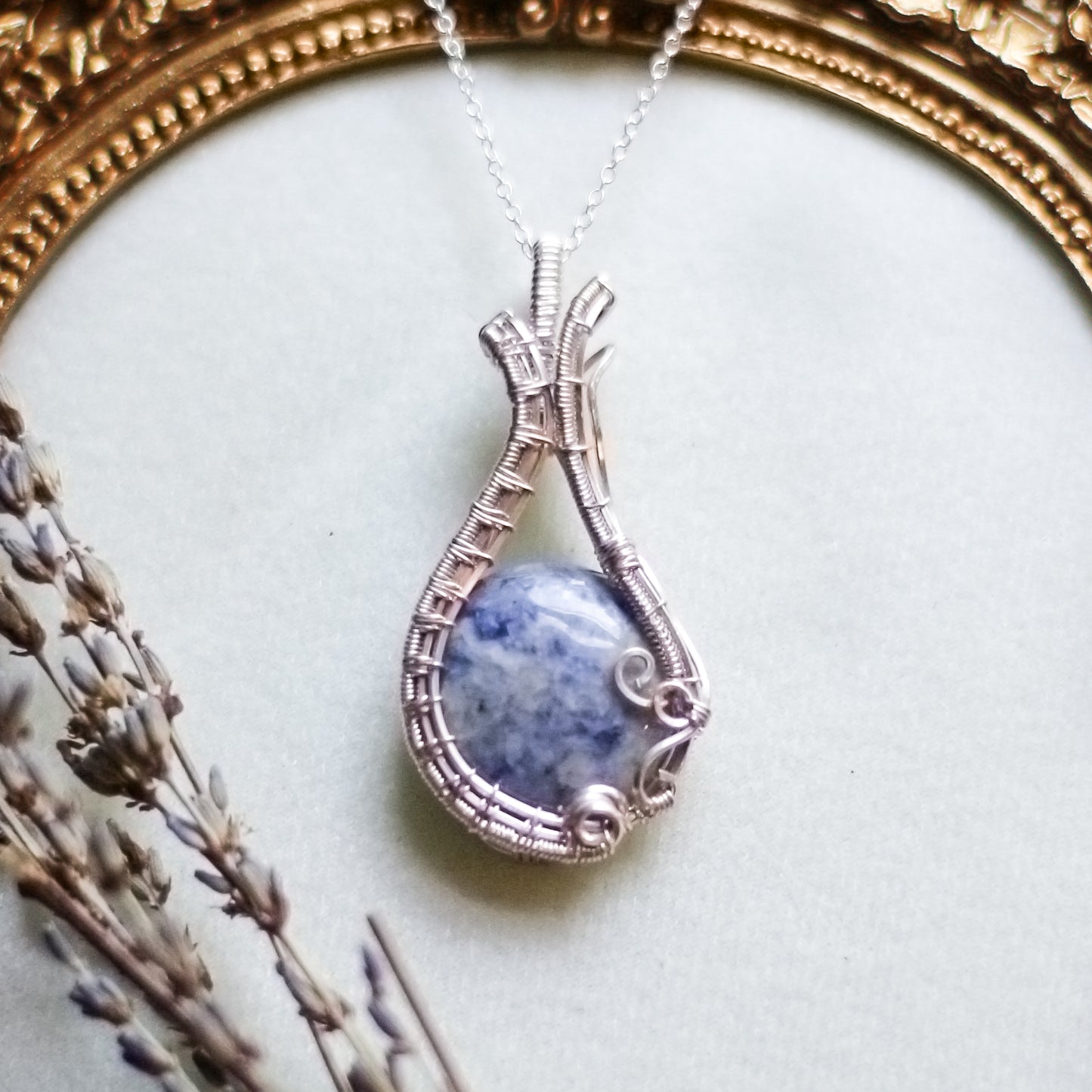 Large Sodalite & Genuine Sterling Silver Necklace