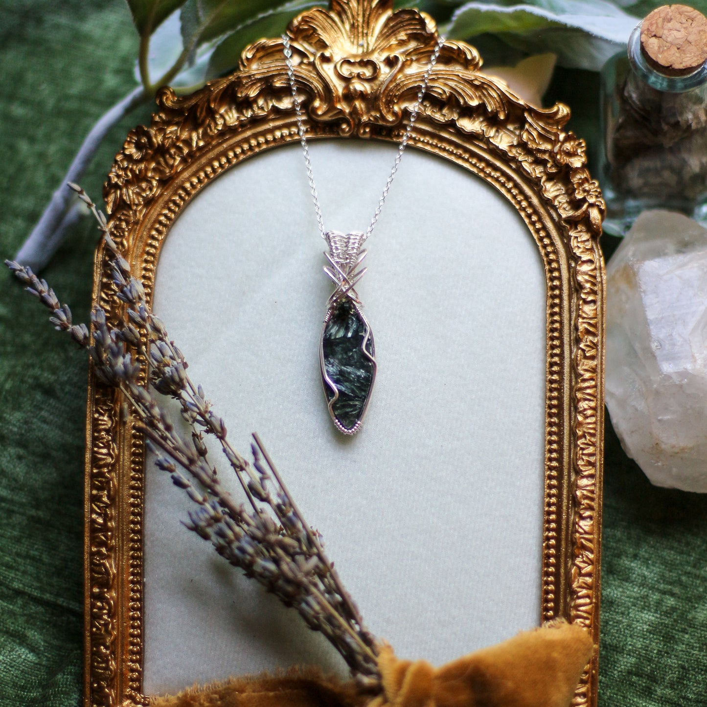 RARE Seraphinite & Genuine Sterling Silver Necklace