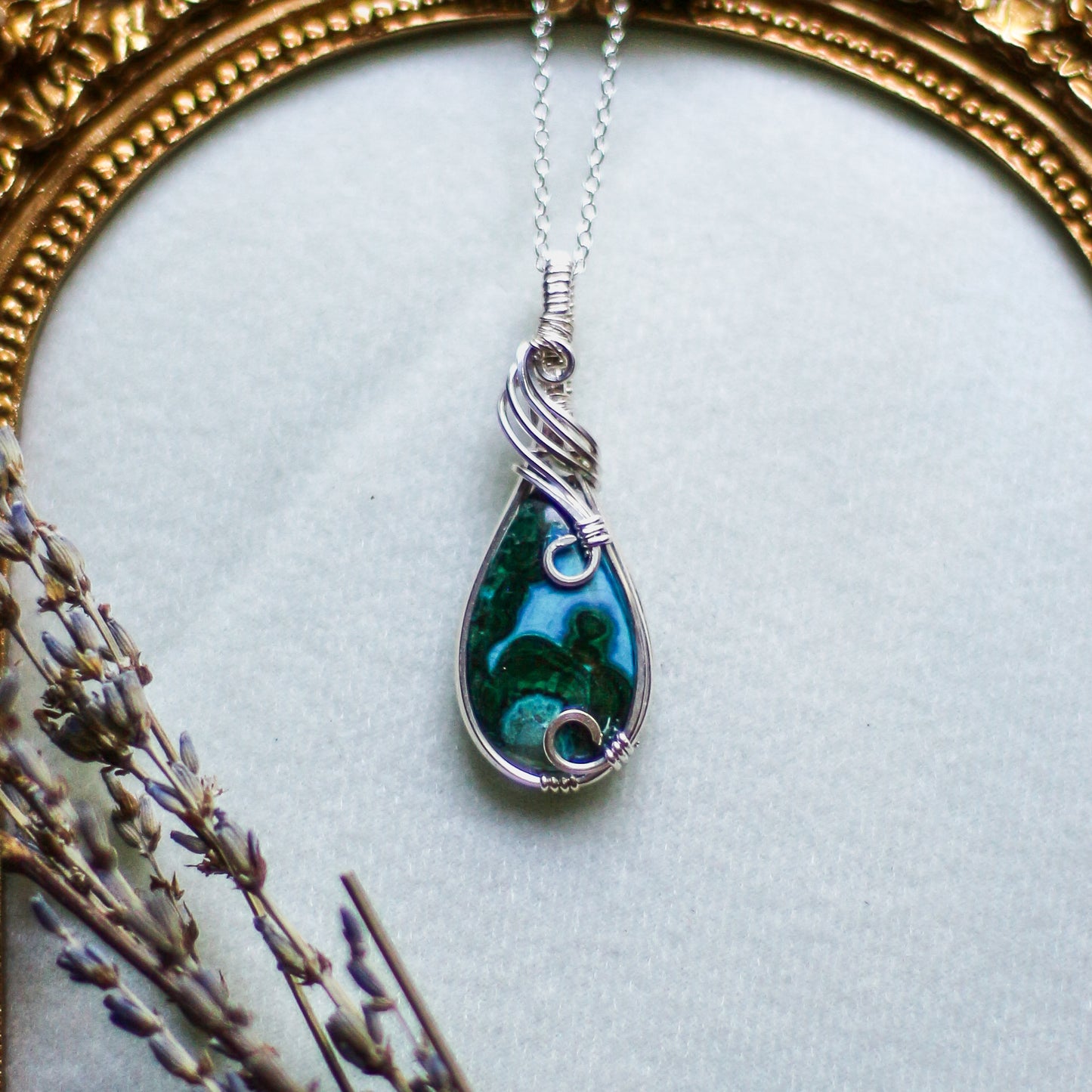 Malachite in Chrysocolla Necklace (Genuine Sterling Silver)
