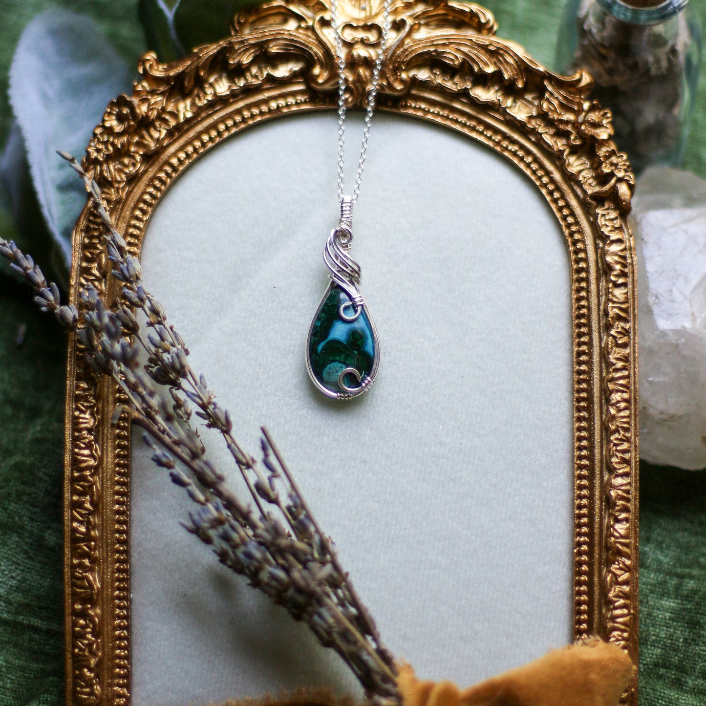 Malachite in Chrysocolla Necklace (Genuine Sterling Silver)