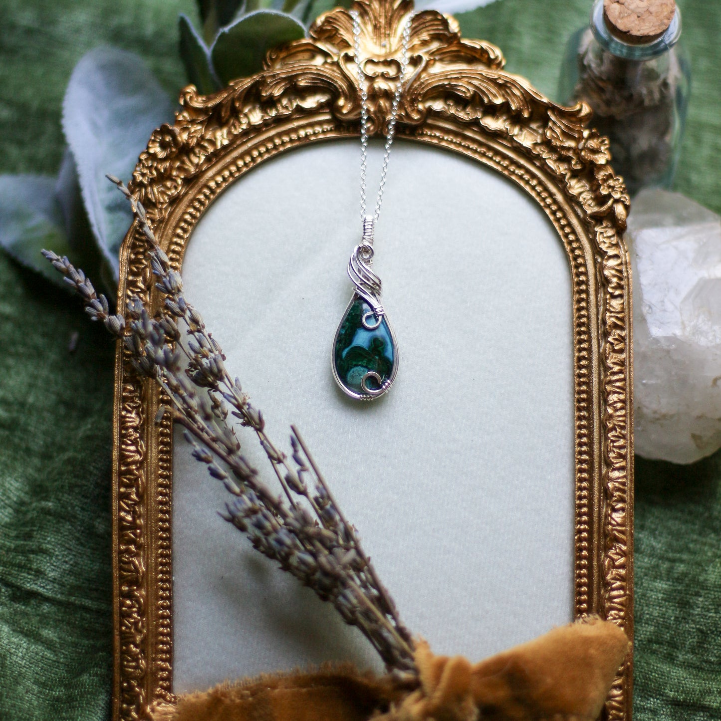 Malachite in Chrysocolla Necklace (Genuine Sterling Silver)