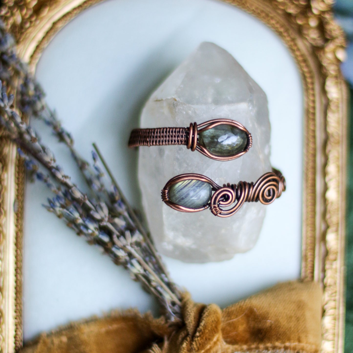 Double Labradorite Adjustable Bracelet / Arm Cuff (Aged Copper)