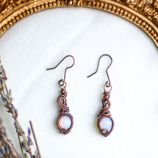 Opalite & Aged Copper Dangle Earrings