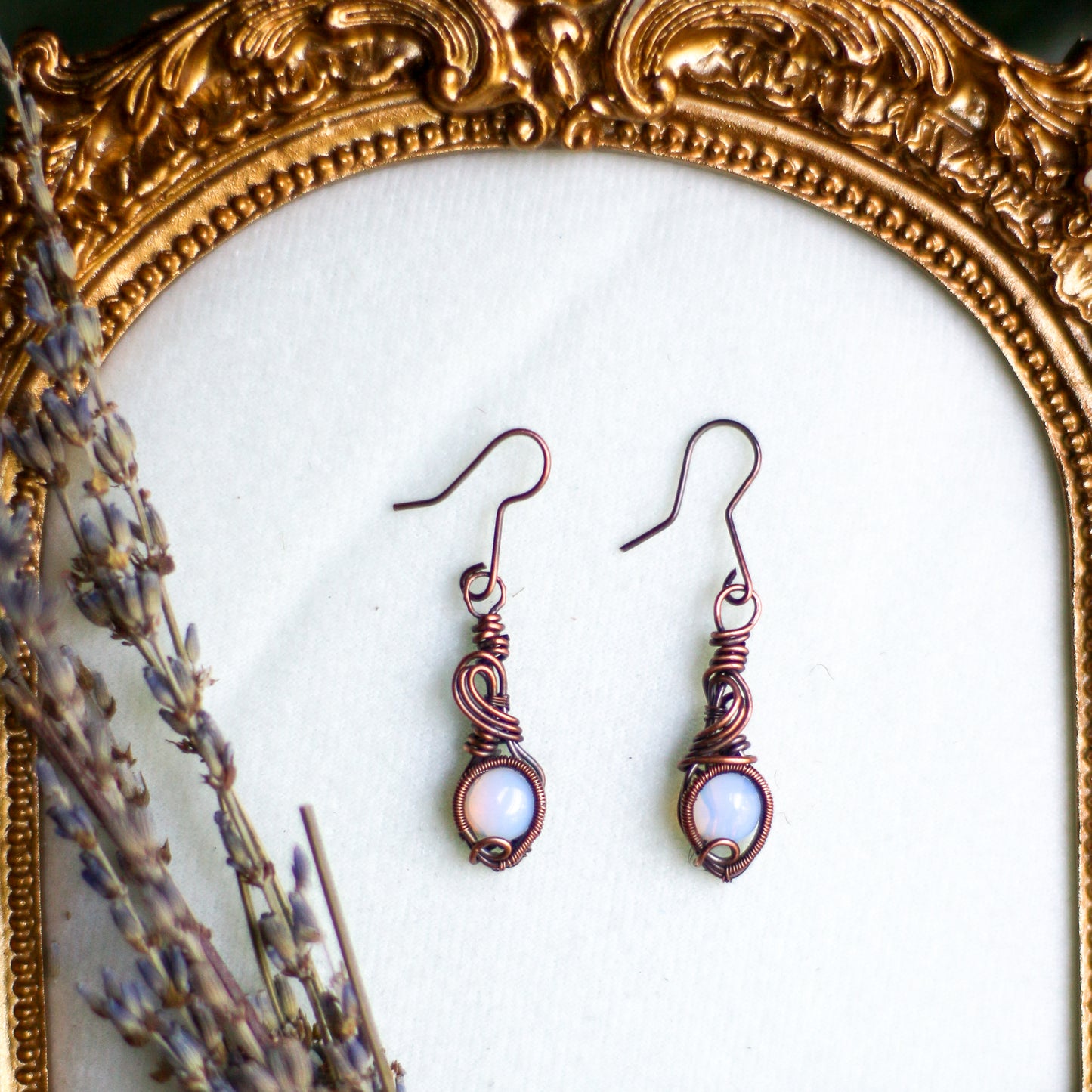 Opalite & Aged Copper Dangle Earrings