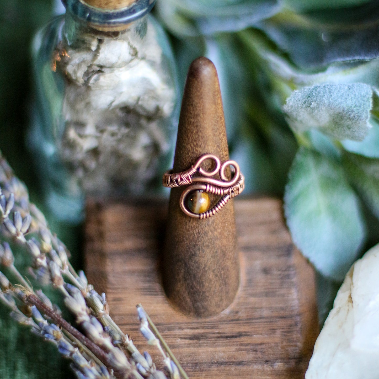 Adjustable Tiger's Eye & Aged Copper Ring (Size 6 - 9 )
