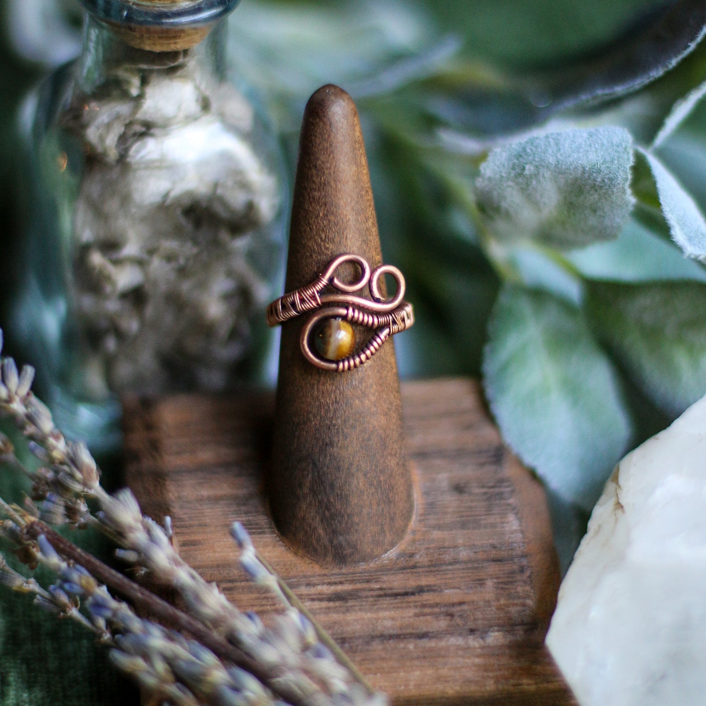 Adjustable Tiger's Eye & Aged Copper Ring (Size 6 - 9 )