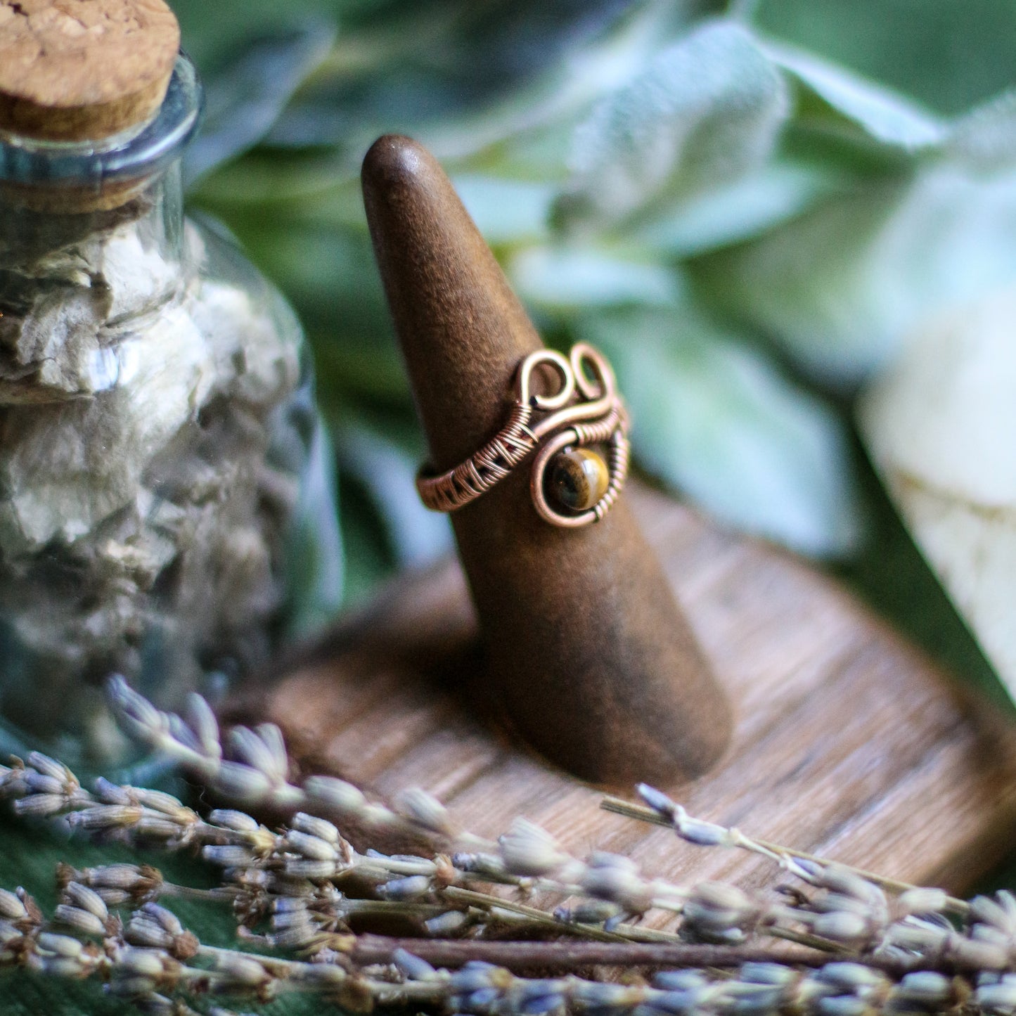 Adjustable Tiger's Eye & Aged Copper Ring (Size 6 - 9 )