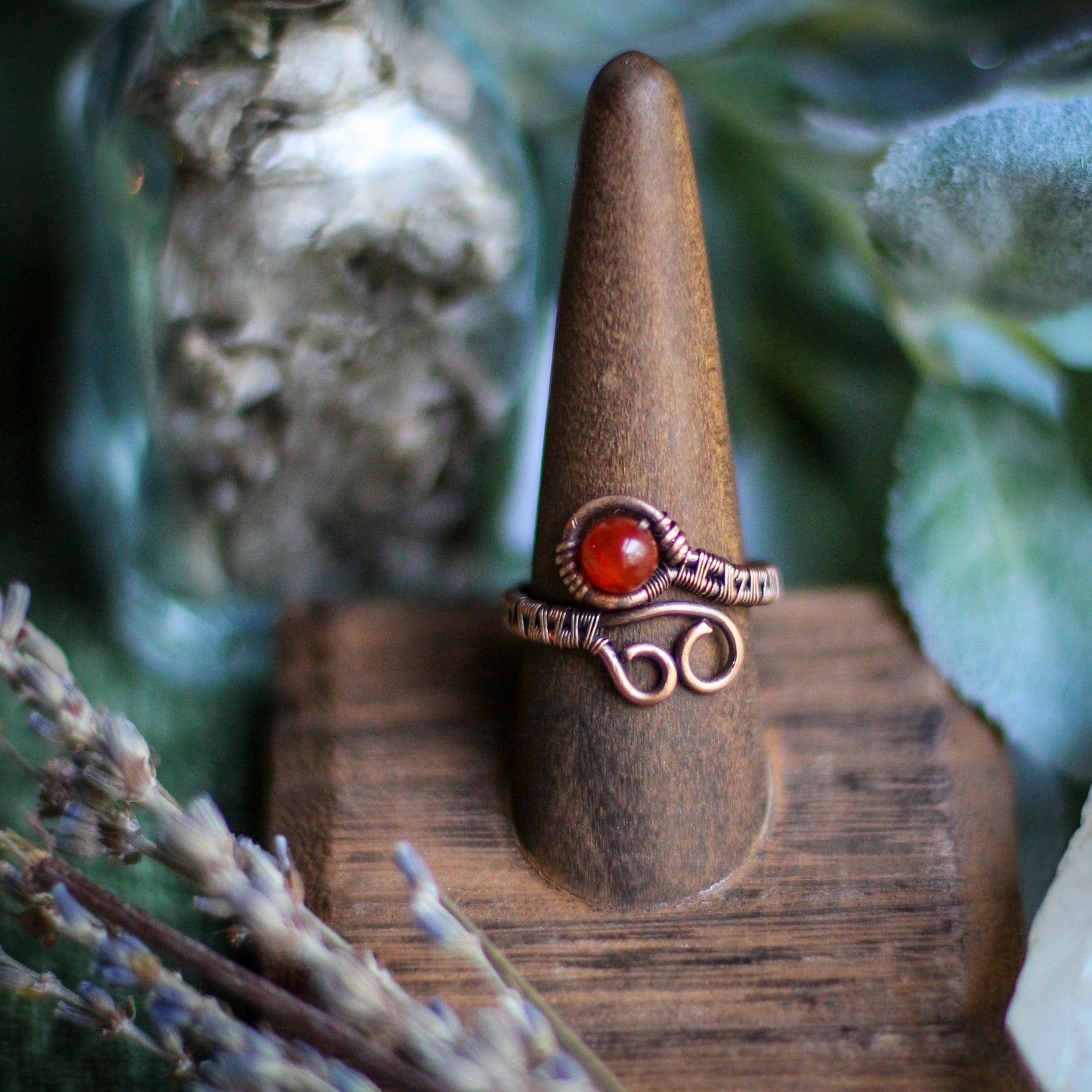 Adjustable Carnelian & Aged Copper Ring (Size 7 - 11)