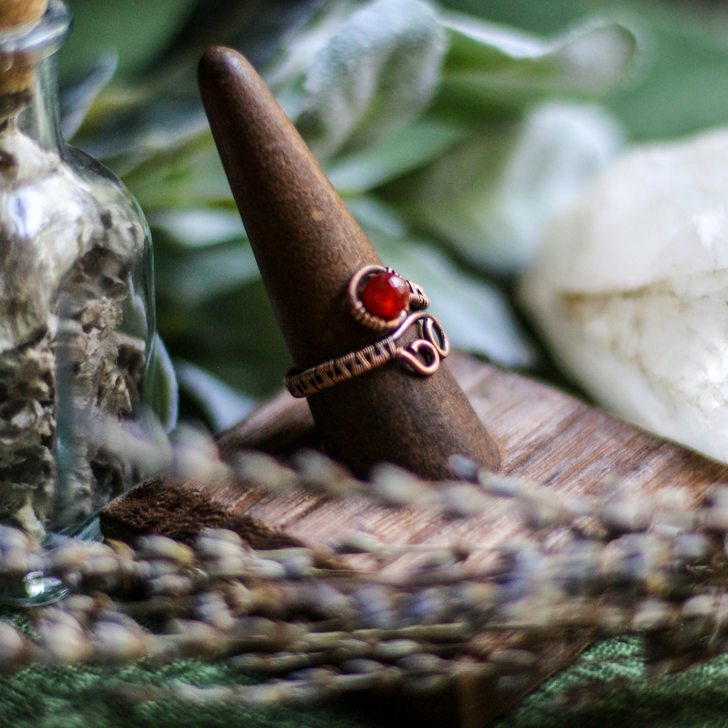 Adjustable Carnelian & Aged Copper Ring (Size 7 - 11)