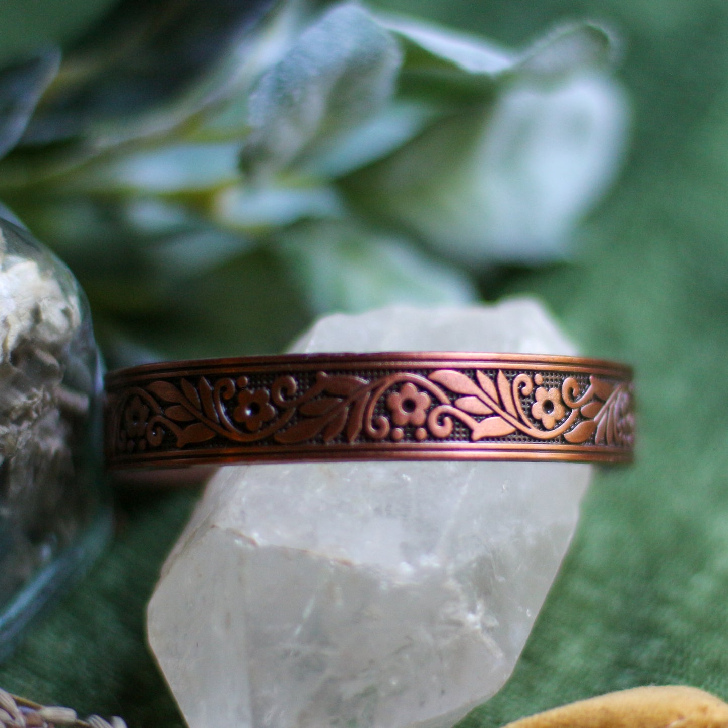 Copper Floral Adjustable Bracelet Cuff