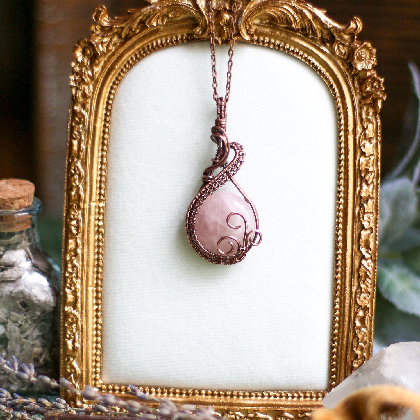 Rose Quartz & Aged Copper Necklace