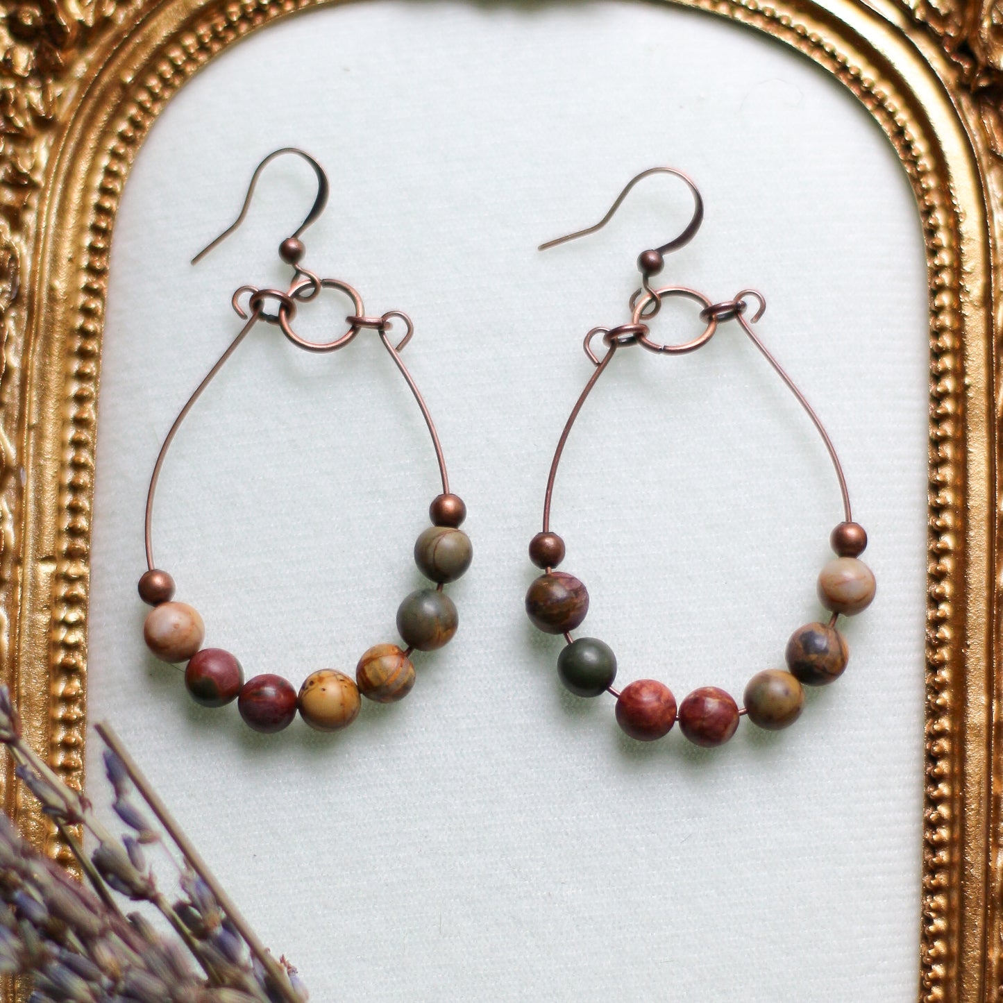 Large Jasper Beaded Dangle Earrings