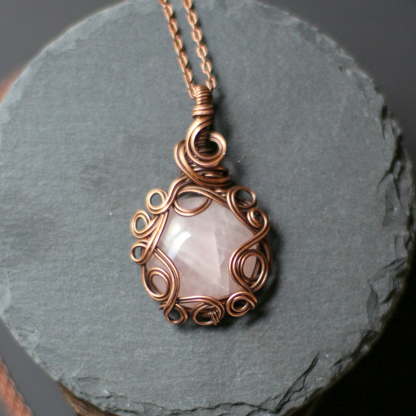 Rose Quartz & Aged Copper Necklace