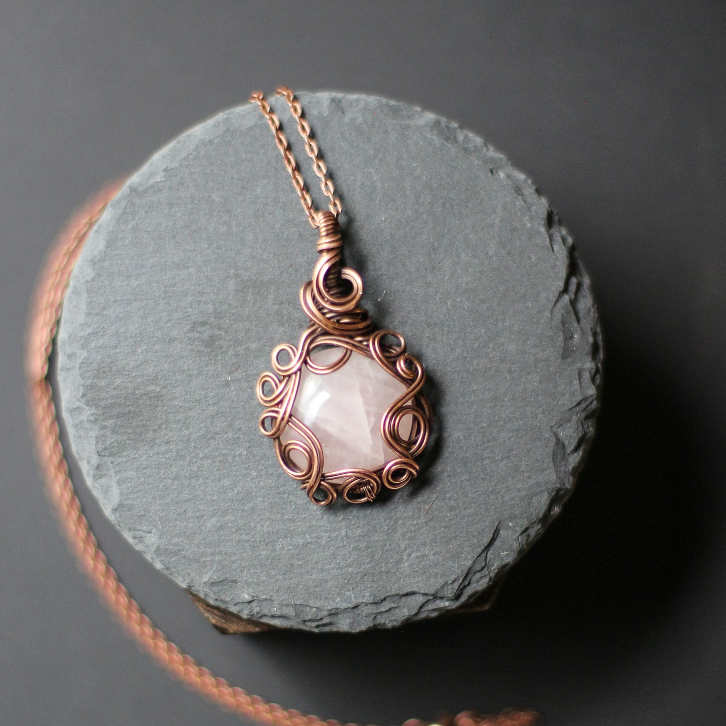 Rose Quartz & Aged Copper Necklace
