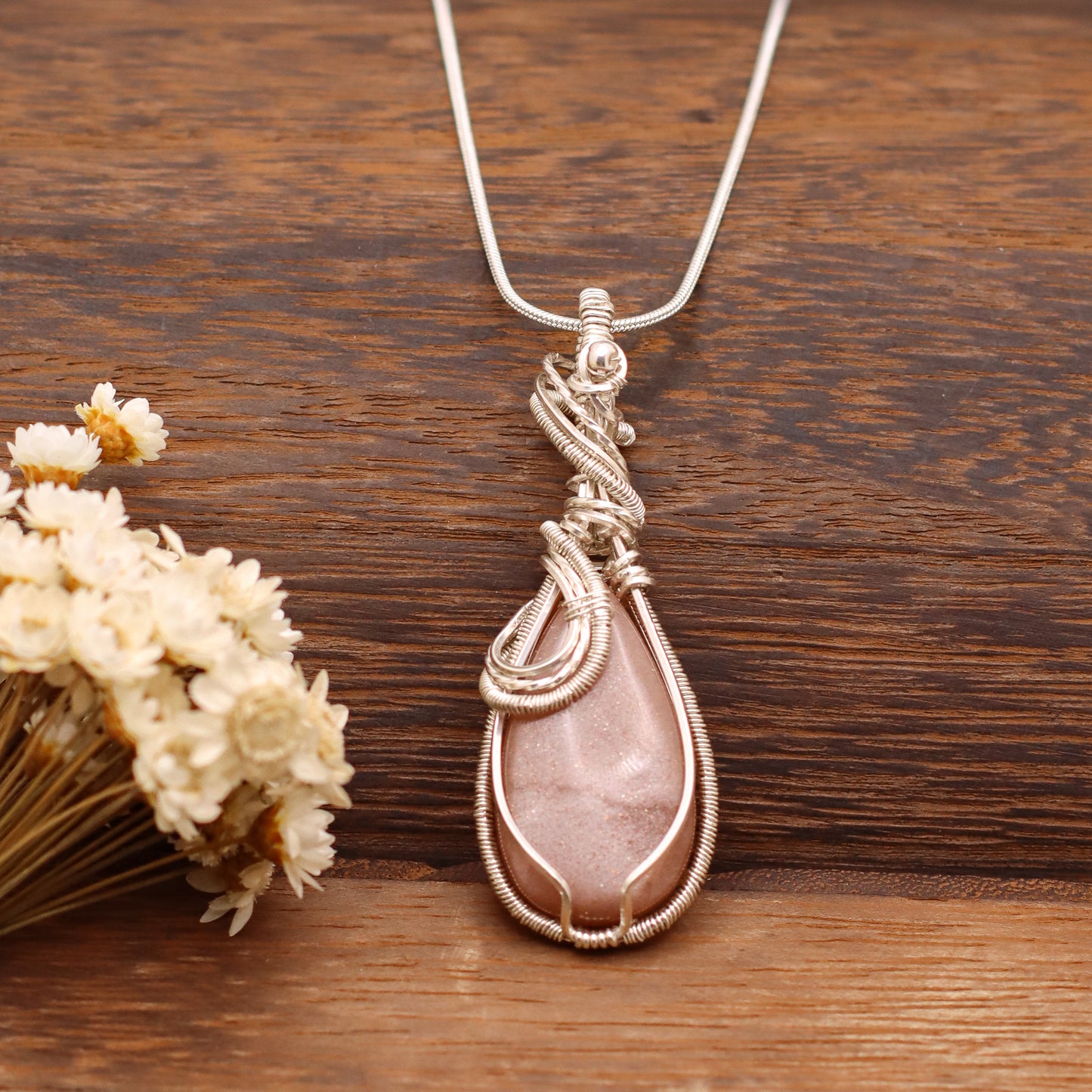 Peach Moonstone & Sterling Silver Necklace