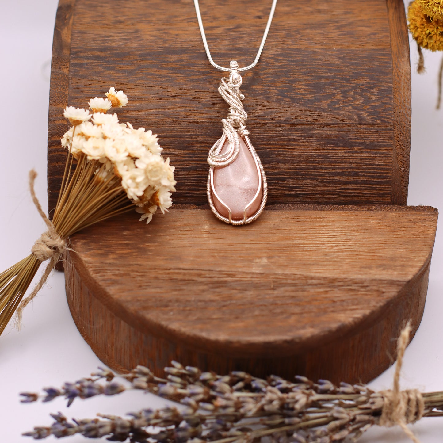 Peach Moonstone & Sterling Silver Necklace