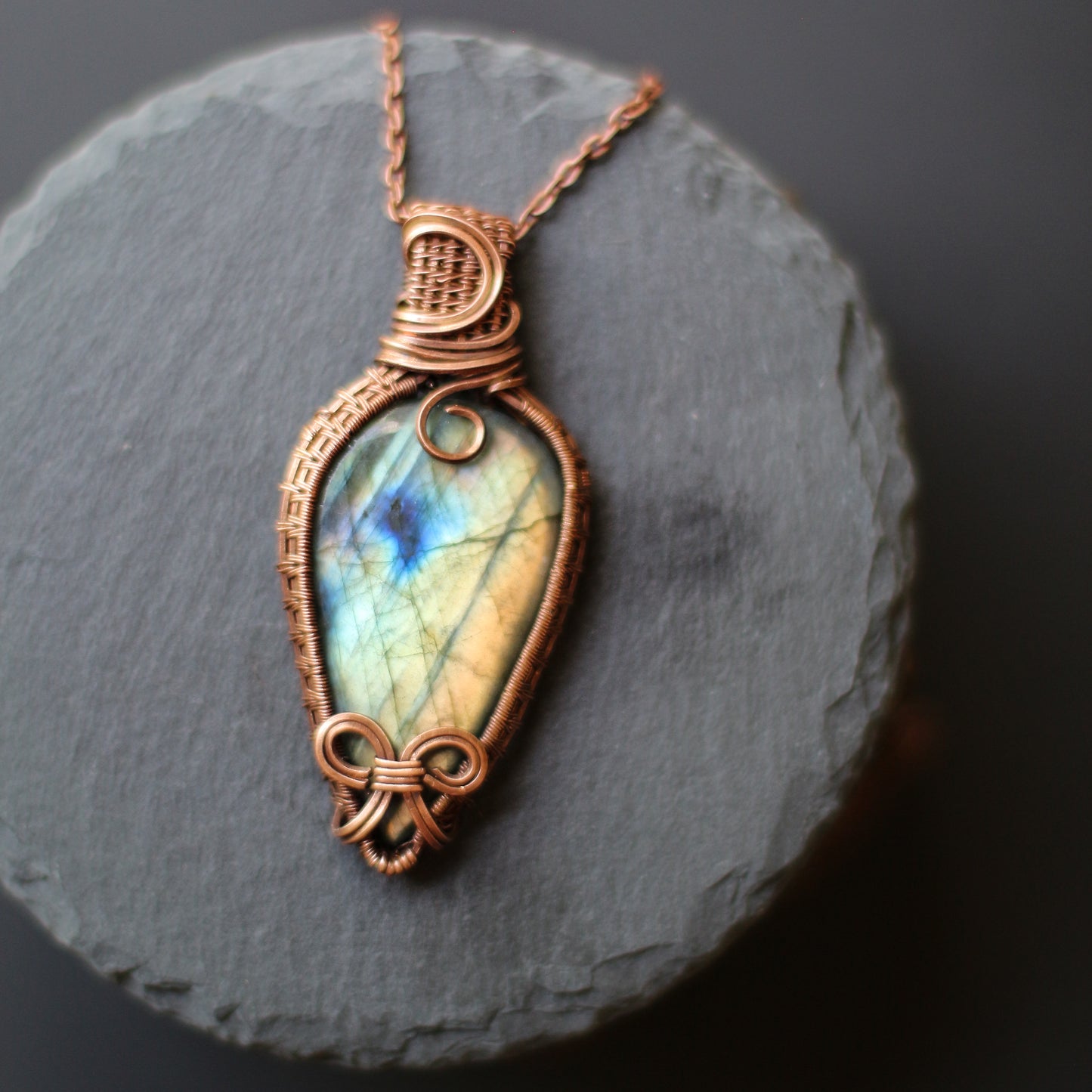 FLASHY Labradorite & Aged Copper Statement Necklace