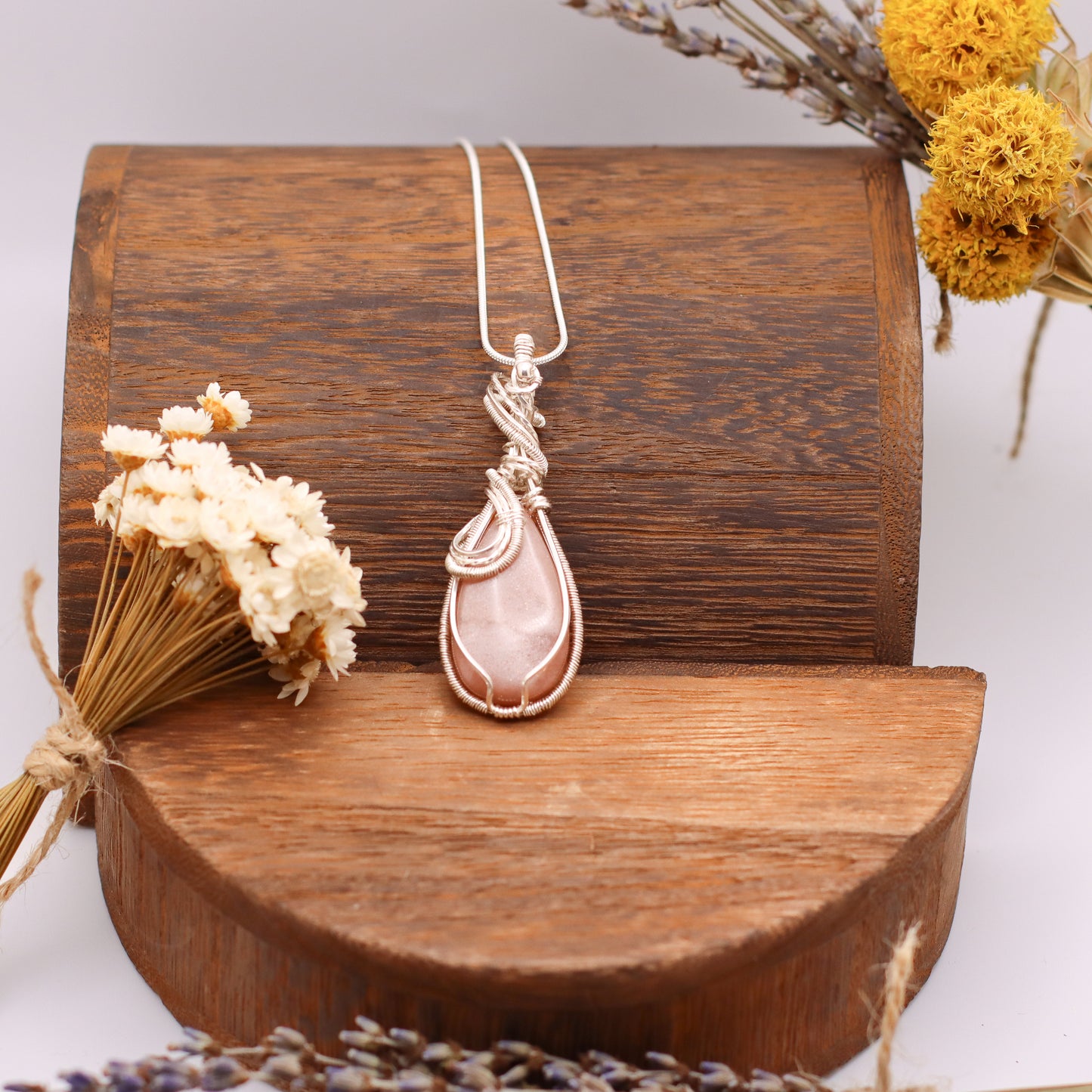 Peach Moonstone & Sterling Silver Necklace