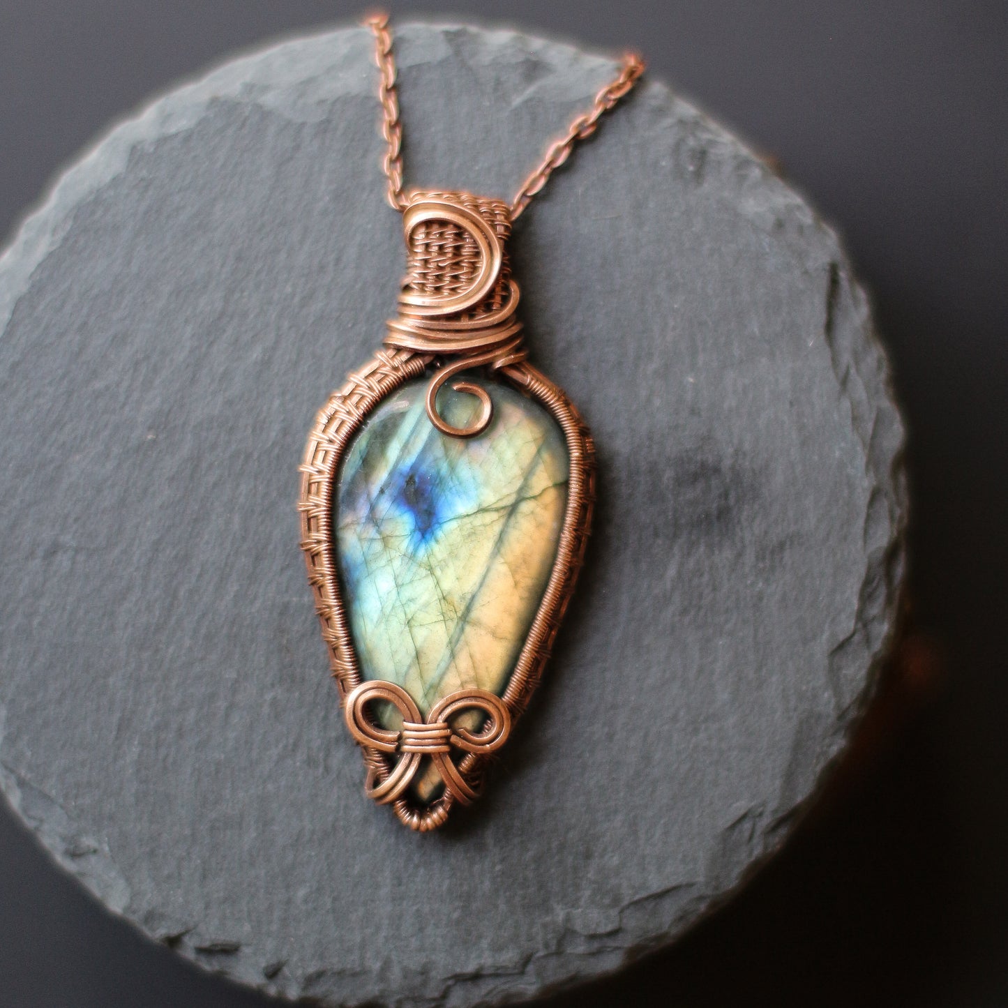 FLASHY Labradorite & Aged Copper Statement Necklace