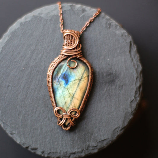 FLASHY Labradorite & Aged Copper Statement Necklace