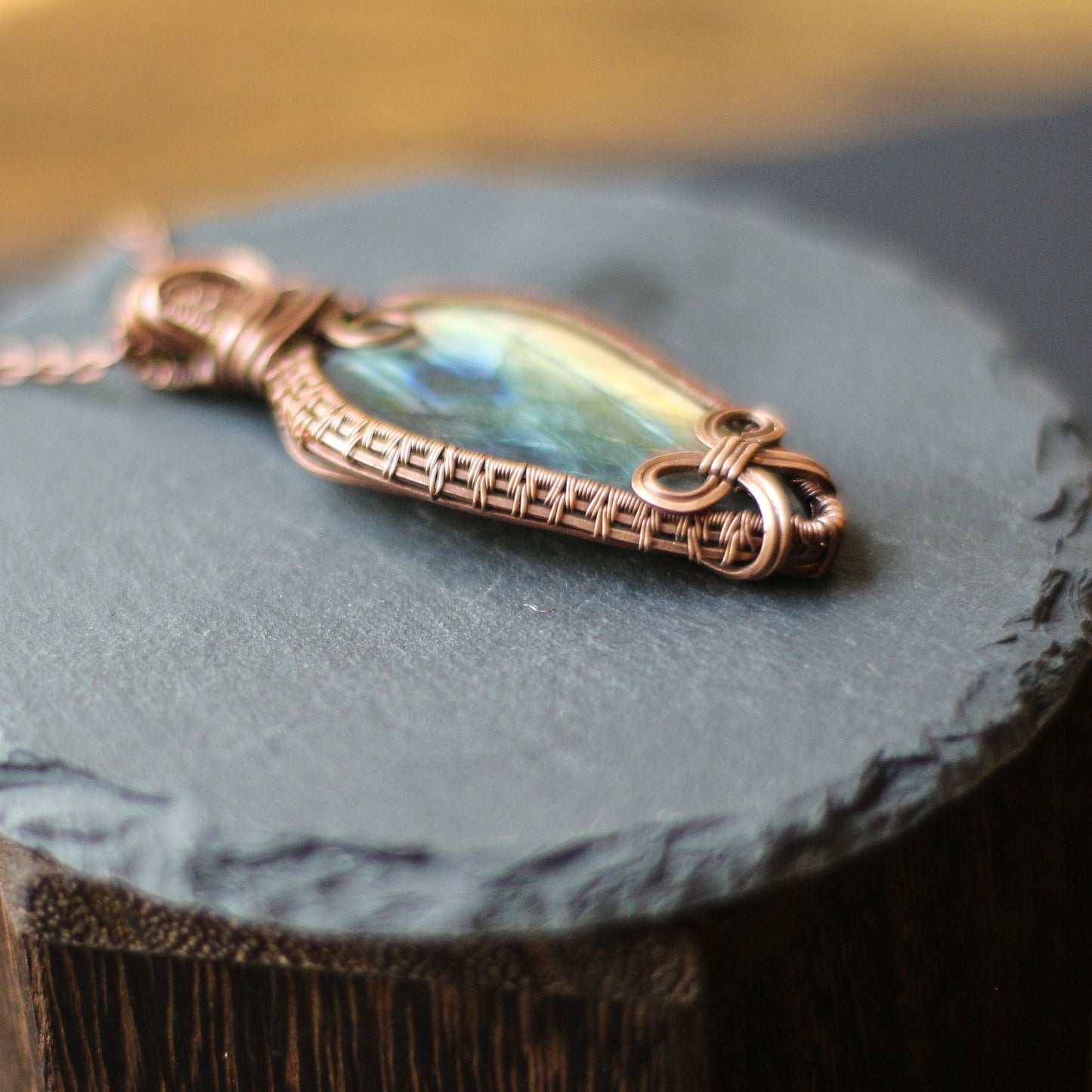 FLASHY Labradorite & Aged Copper Statement Necklace