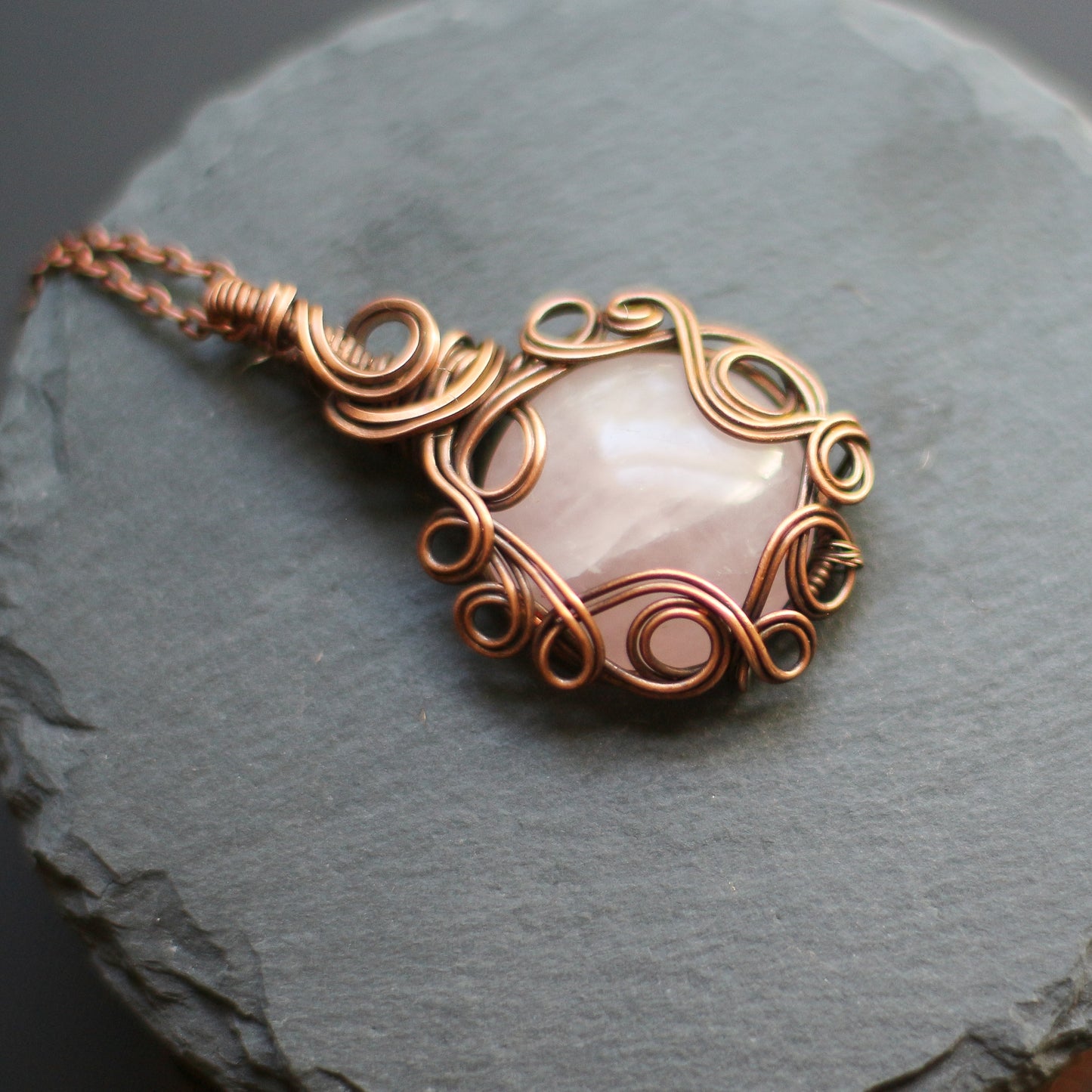 Rose Quartz & Aged Copper Necklace