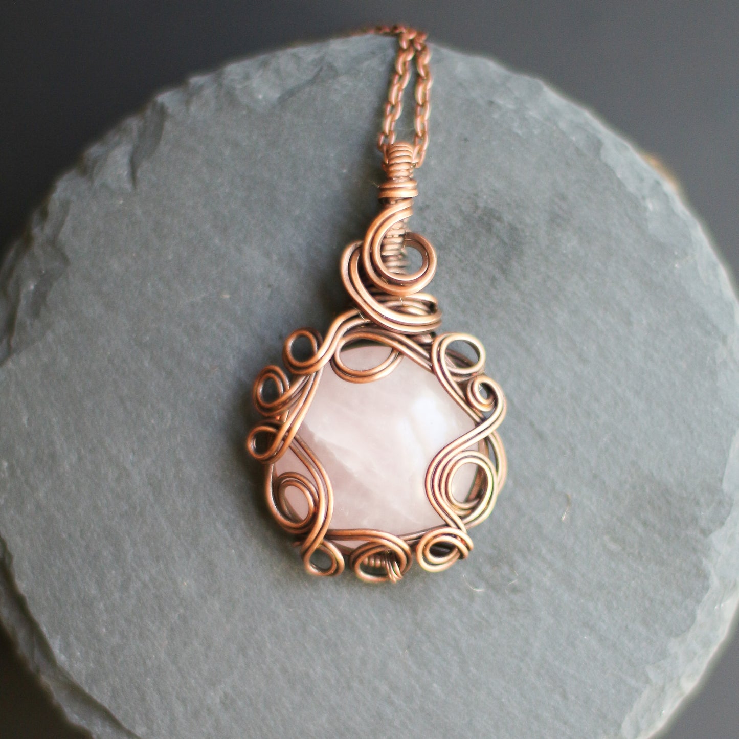 Rose Quartz & Aged Copper Necklace