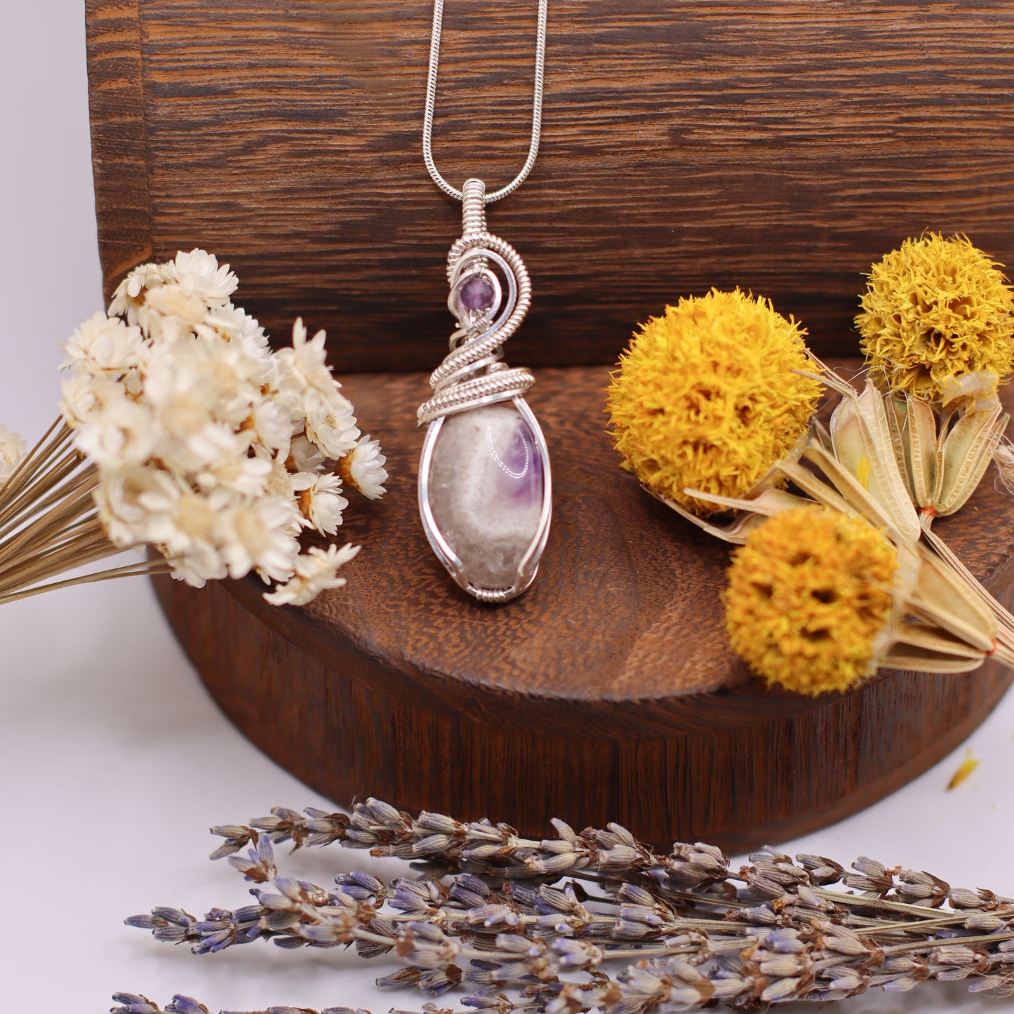 Druzy Amethyst & Sterling Silver Wire Necklace