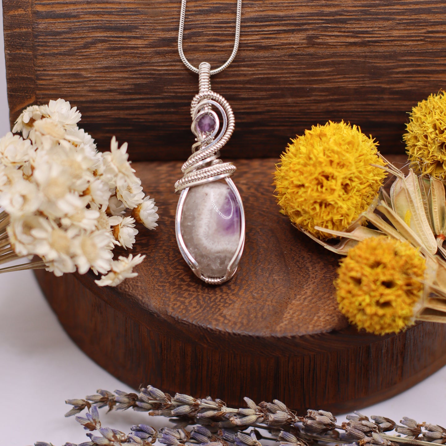 Druzy Amethyst & Sterling Silver Wire Necklace