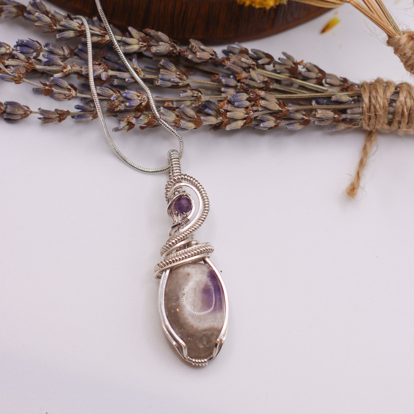 Druzy Amethyst & Sterling Silver Wire Necklace