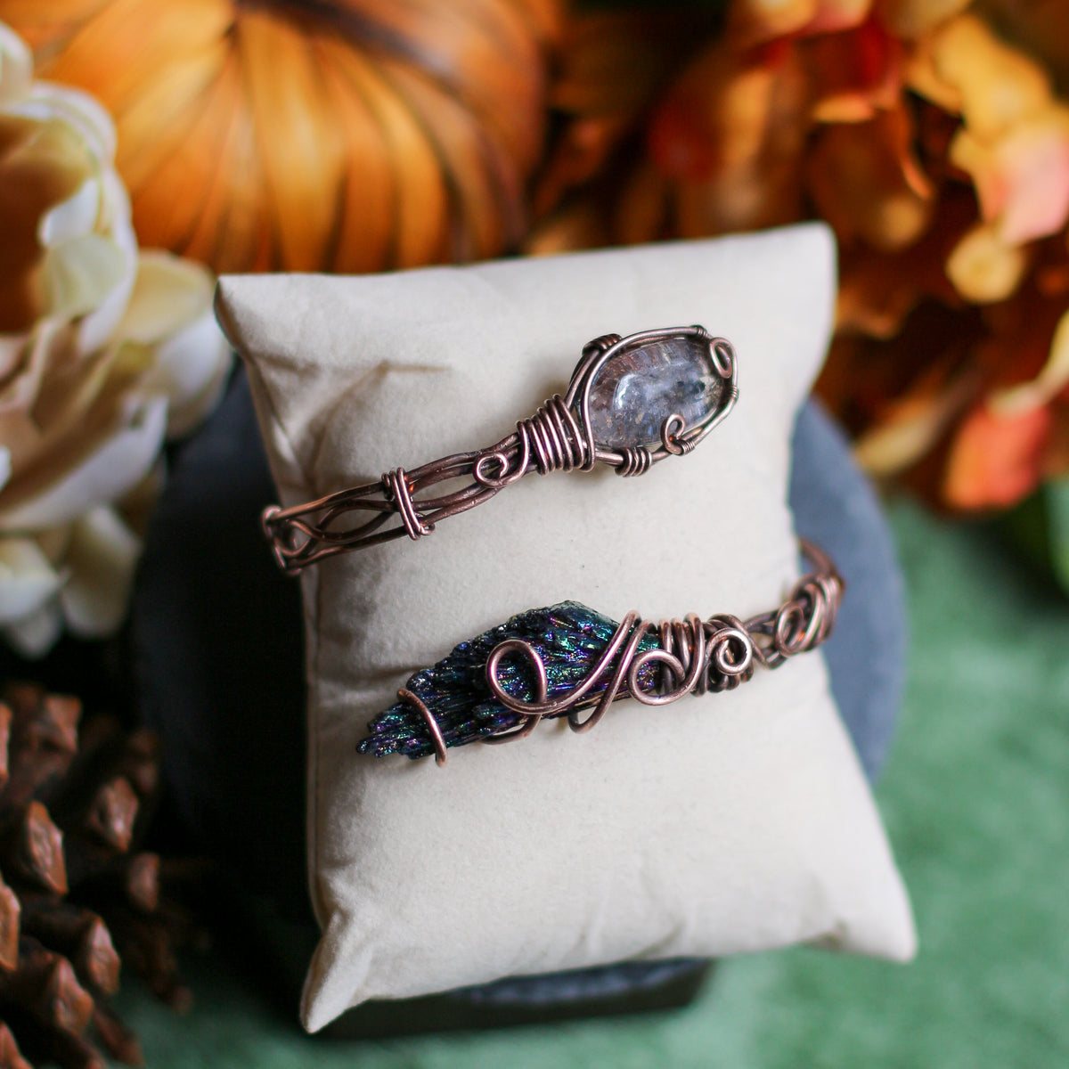 Garden Quartz & Aura Kyanite Adjustable Arm / Bracelet Cuff (Aged Copper)