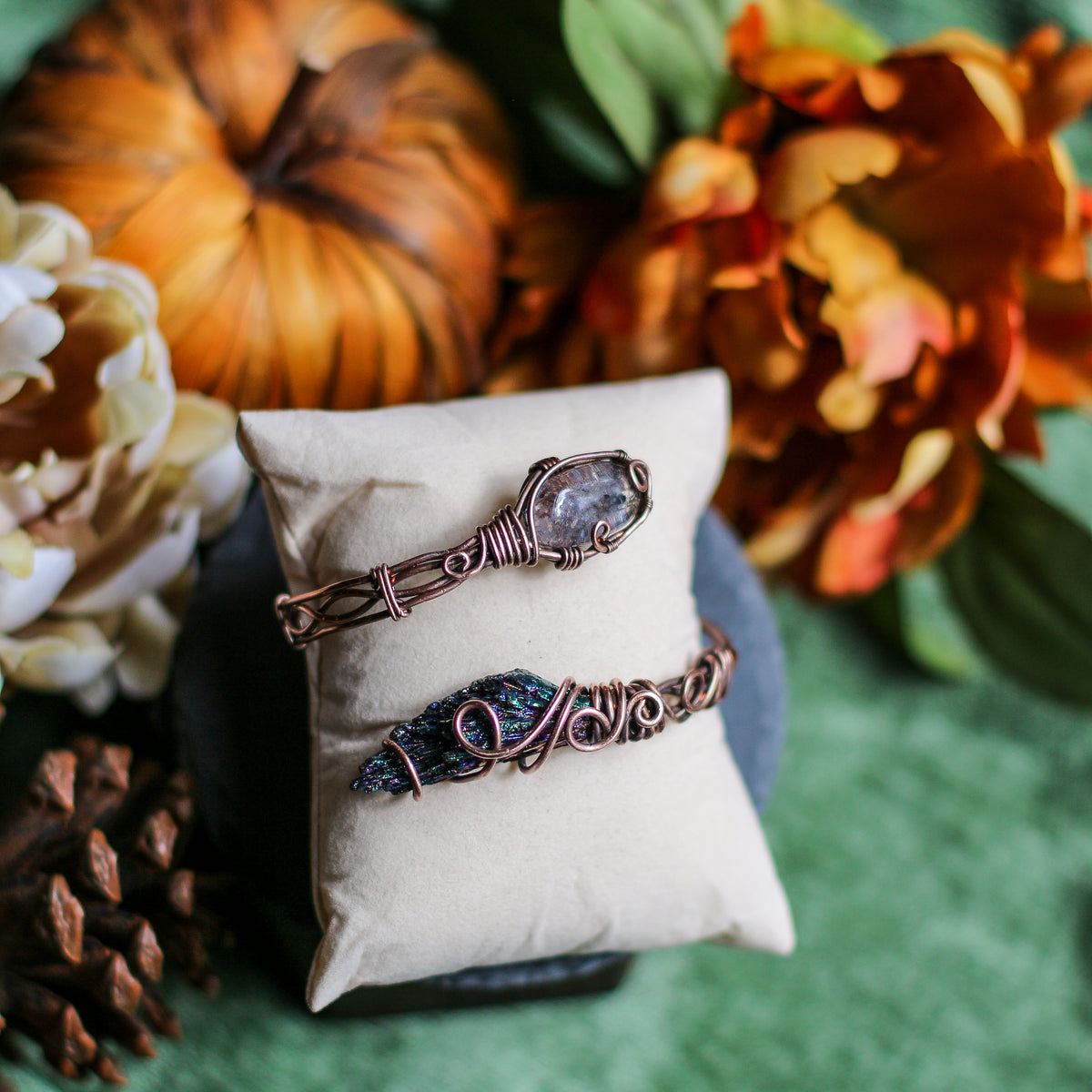 Garden Quartz & Aura Kyanite Adjustable Arm / Bracelet Cuff (Aged Copper)
